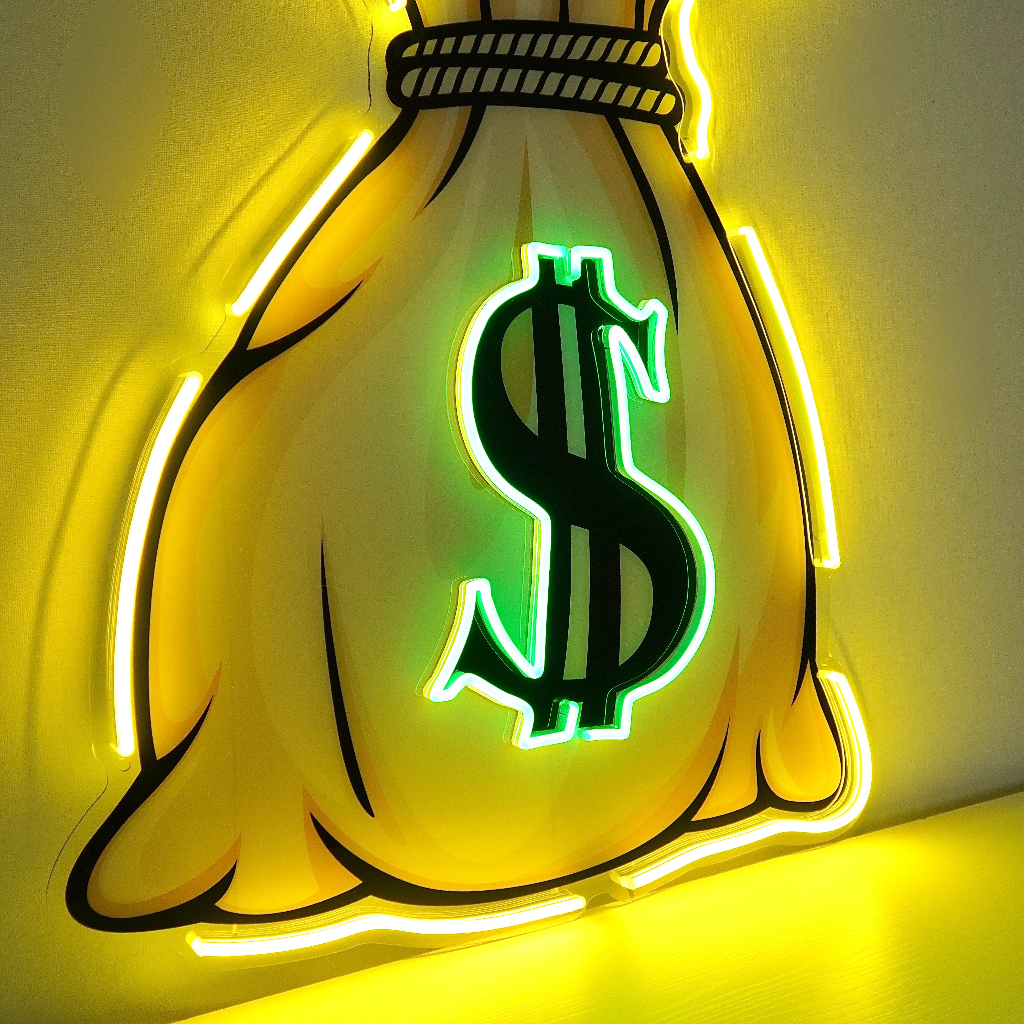 Money Bag LED Neon Sign – Dollar Sack Wall Light for Office, Studio, or Game Room Decor