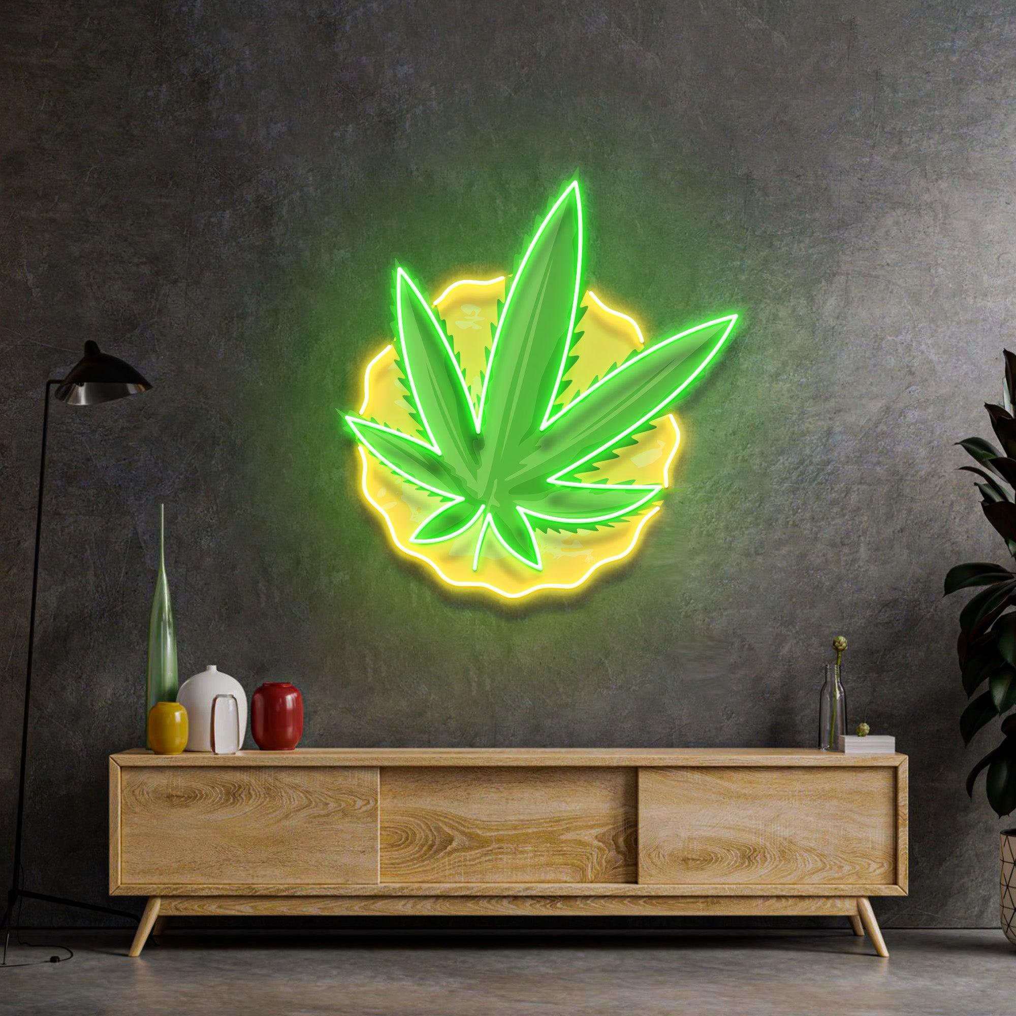 Leaf-Shaped Neon Sign – Green LED Wall Light for 420 Vibes, Room and Party Décor
