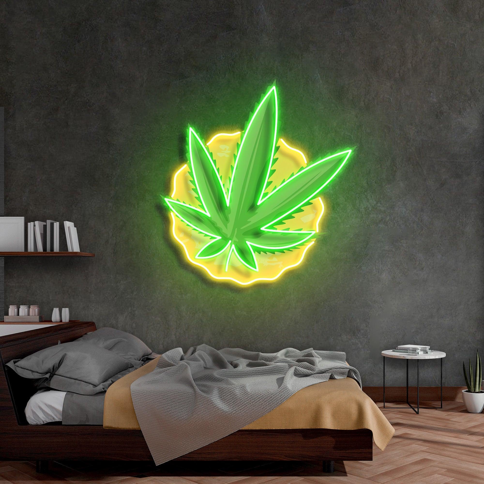 Leaf-Shaped Neon Sign – Green LED Wall Light for 420 Vibes, Room and Party Décor