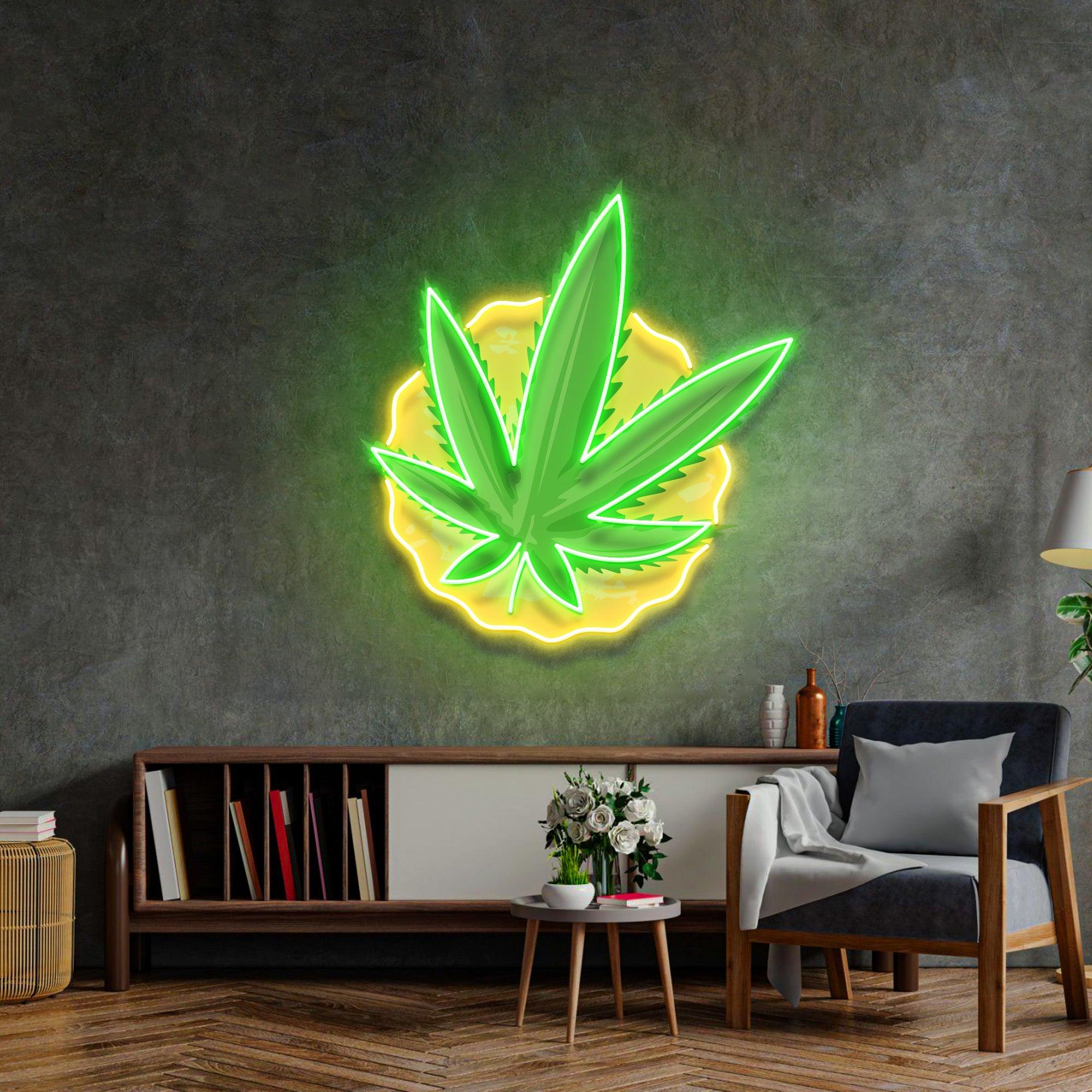 Leaf-Shaped Neon Sign – Green LED Wall Light for 420 Vibes, Room and Party Décor