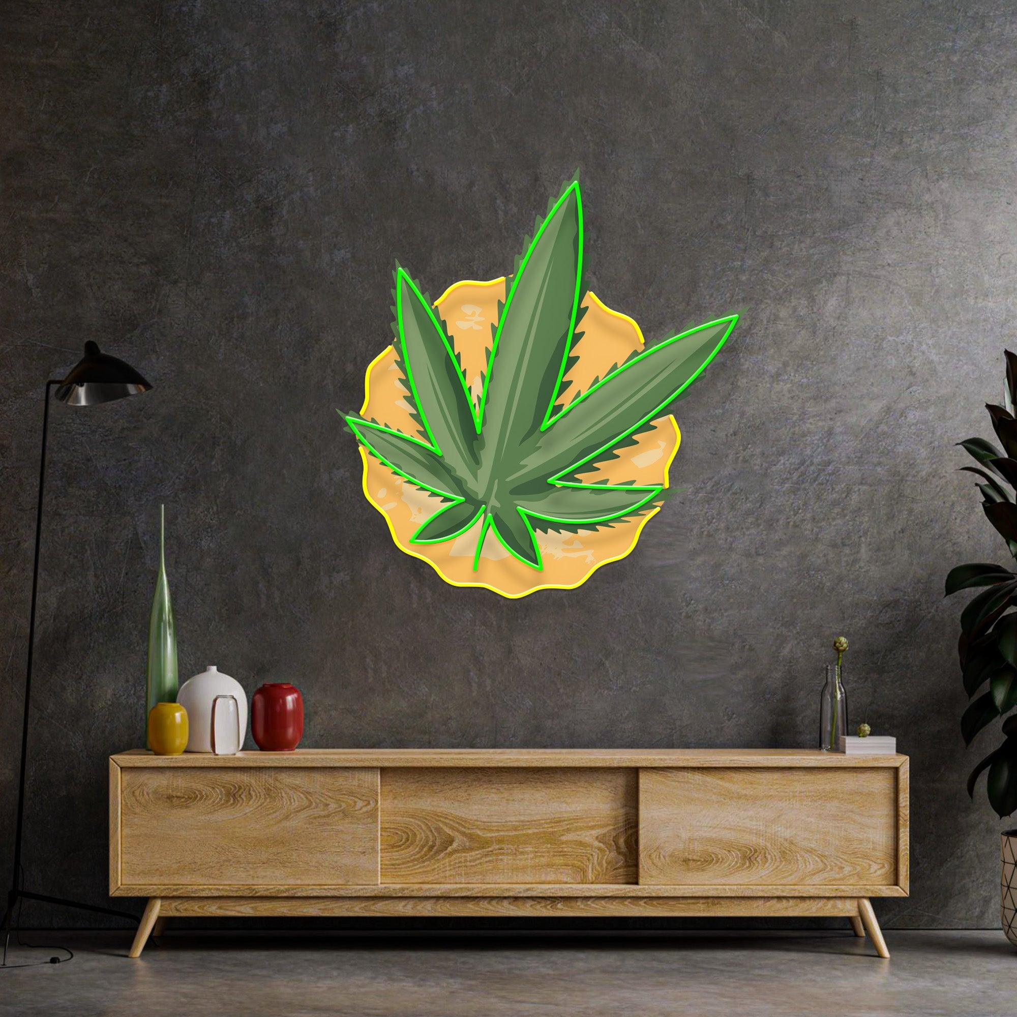 Leaf-Shaped Neon Sign – Green LED Wall Light for 420 Vibes, Room and Party Décor