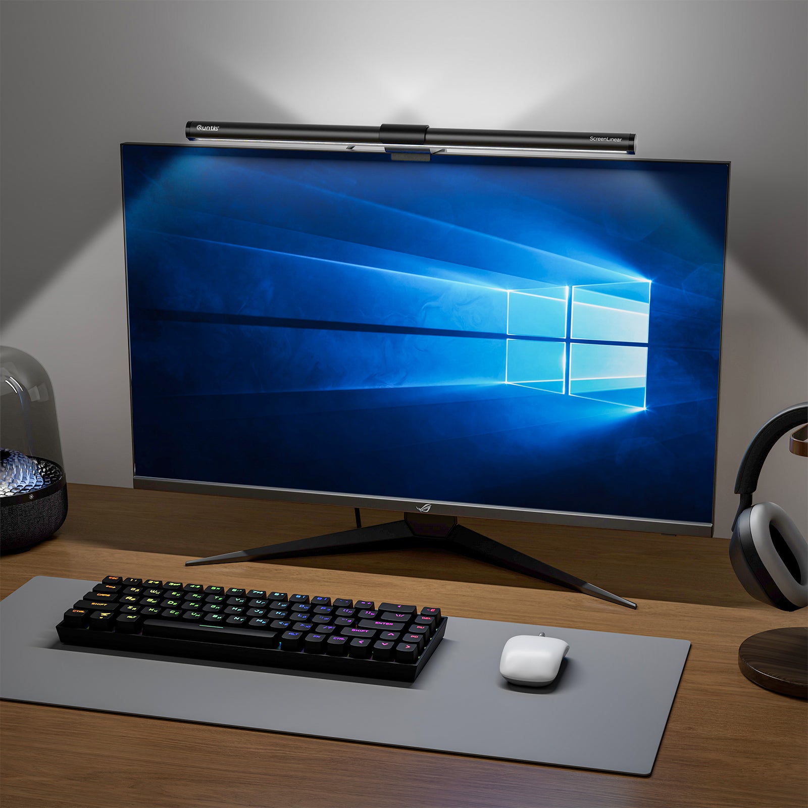Quntis Computer Monitor Lichtleiste mit Fernbedienung (15,7 Zoll), augenschonende Monitorlicht-Hintergrundbeleuchtung Schreibtischlampe für Home Office Gaming, stufenlose Dimmfunktion für Helligkeit und Farbtemperatur, kein Bildschirmblenden, Grau