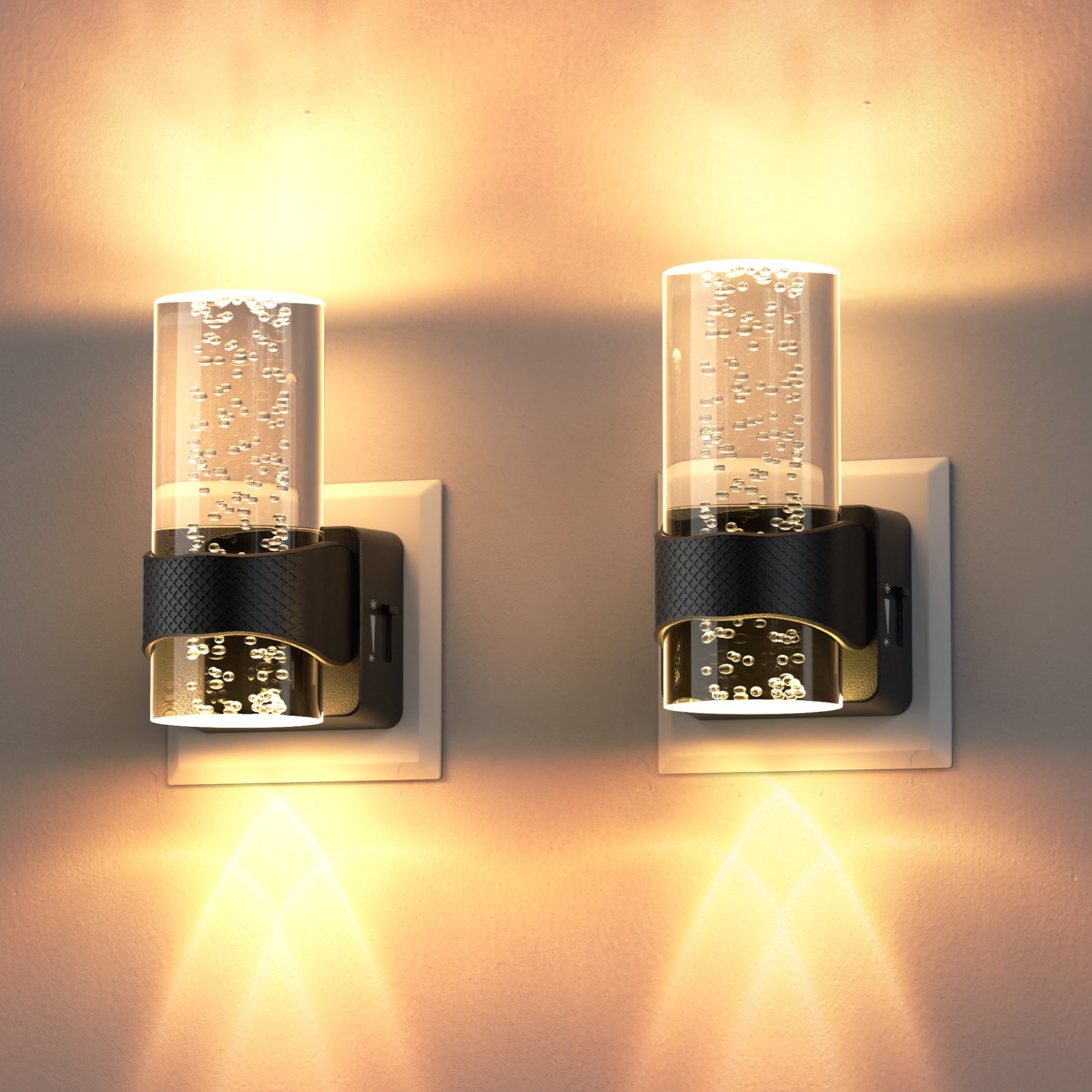 2-Pack Circular Crystal Bubble Lamps: Eye-Care Soft Lighting, Sleek Black Base for Bedroom & Hallway