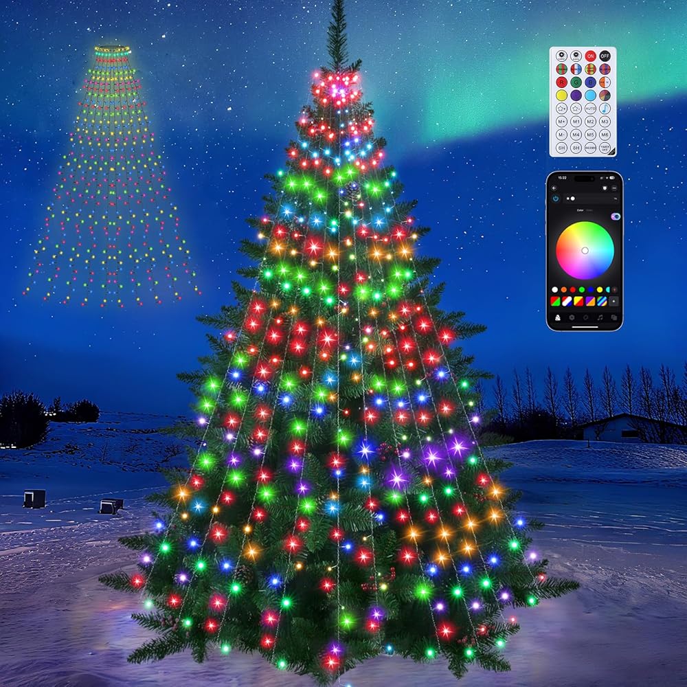IP44 Waterproof Smart Christmas Tree String Lights - Quntis 400 LED (2.8m x 10 Lines), App Control with DIY, Music Sync, Flashing Colors & Timer
