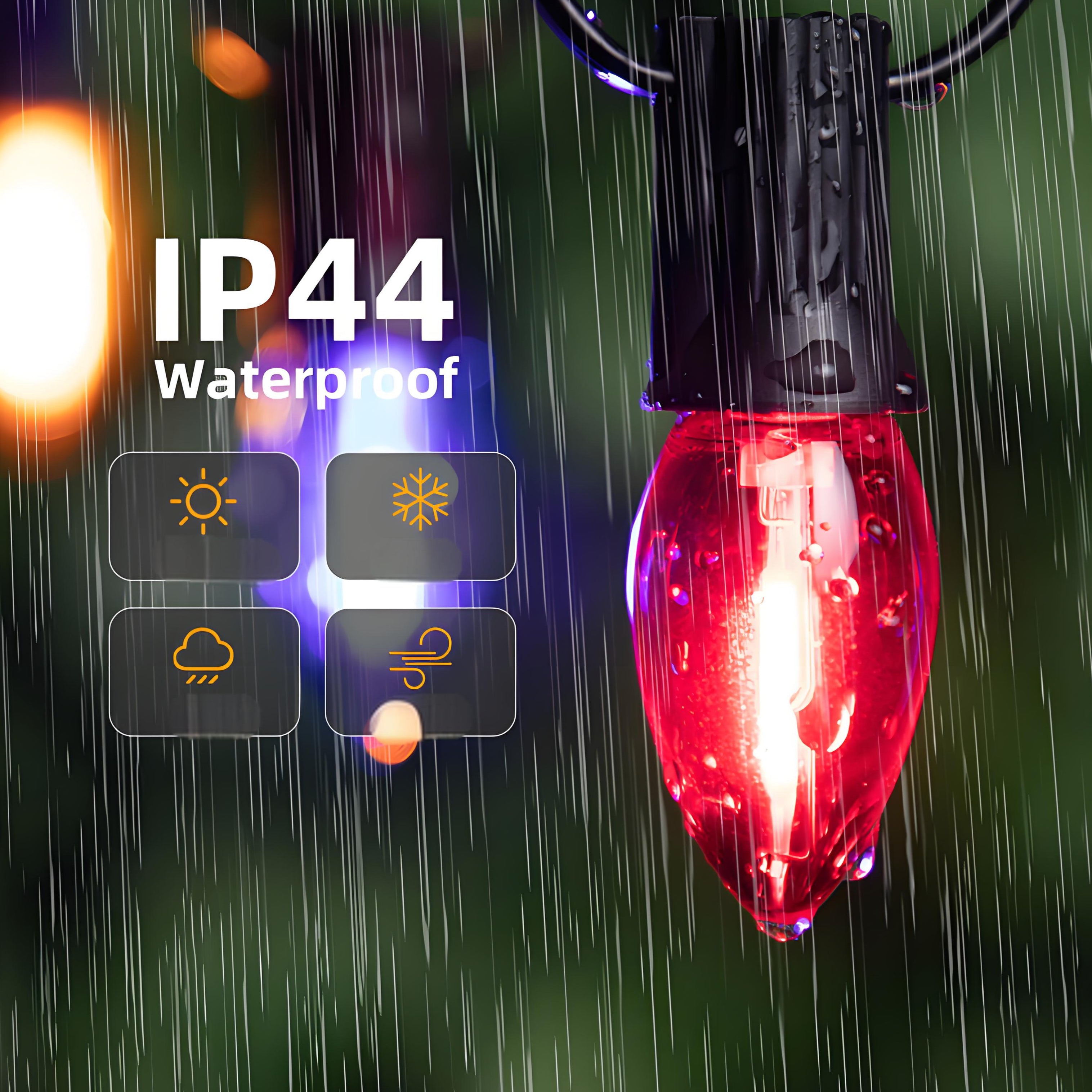 C7 RGB Outdoor Christmas String Lights, Shatterproof and Waterproof, E12 Plastic Bulbs