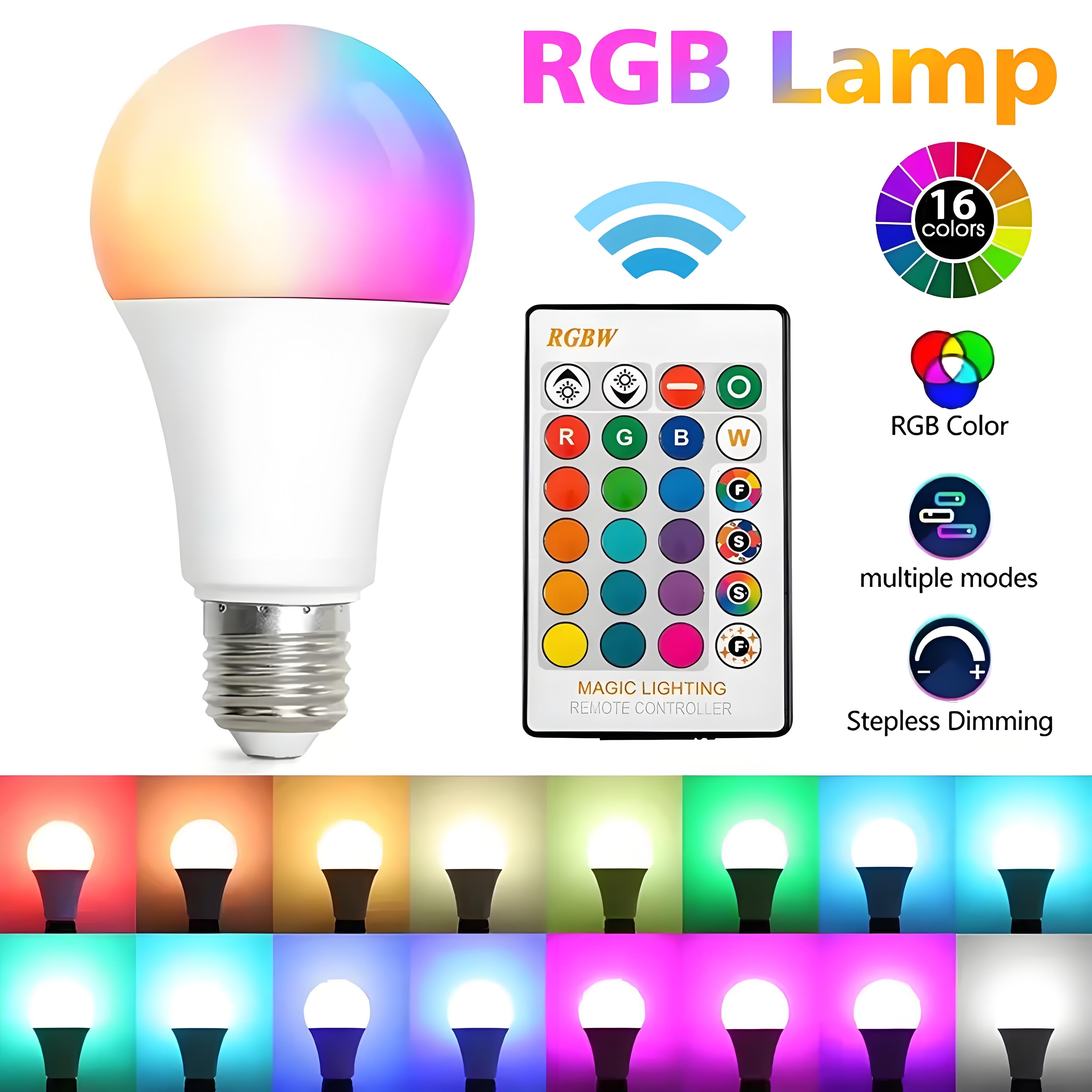E27 RGB LED Bulb (1Pack)– Color-Changing Smart Light with Remote, Energy-Saving Ambient Globe Lamp (Plastic & Aluminum Housing)