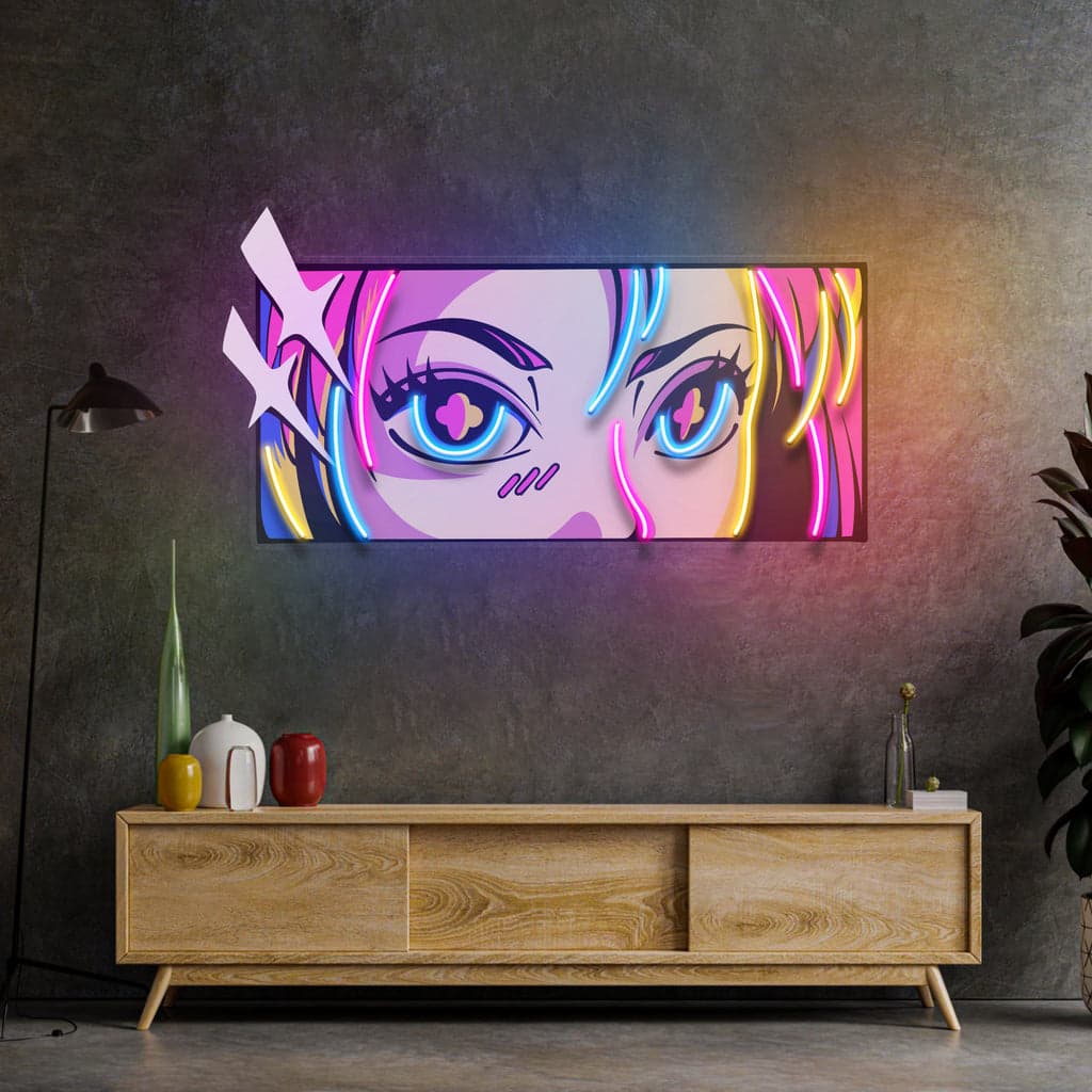 Letrero de Neón de Ojos de Anime: Toque Vibrante y Acentos Coloridos, Perfecto para Salas de Juegos, Dormitorios y Espacios Creativos