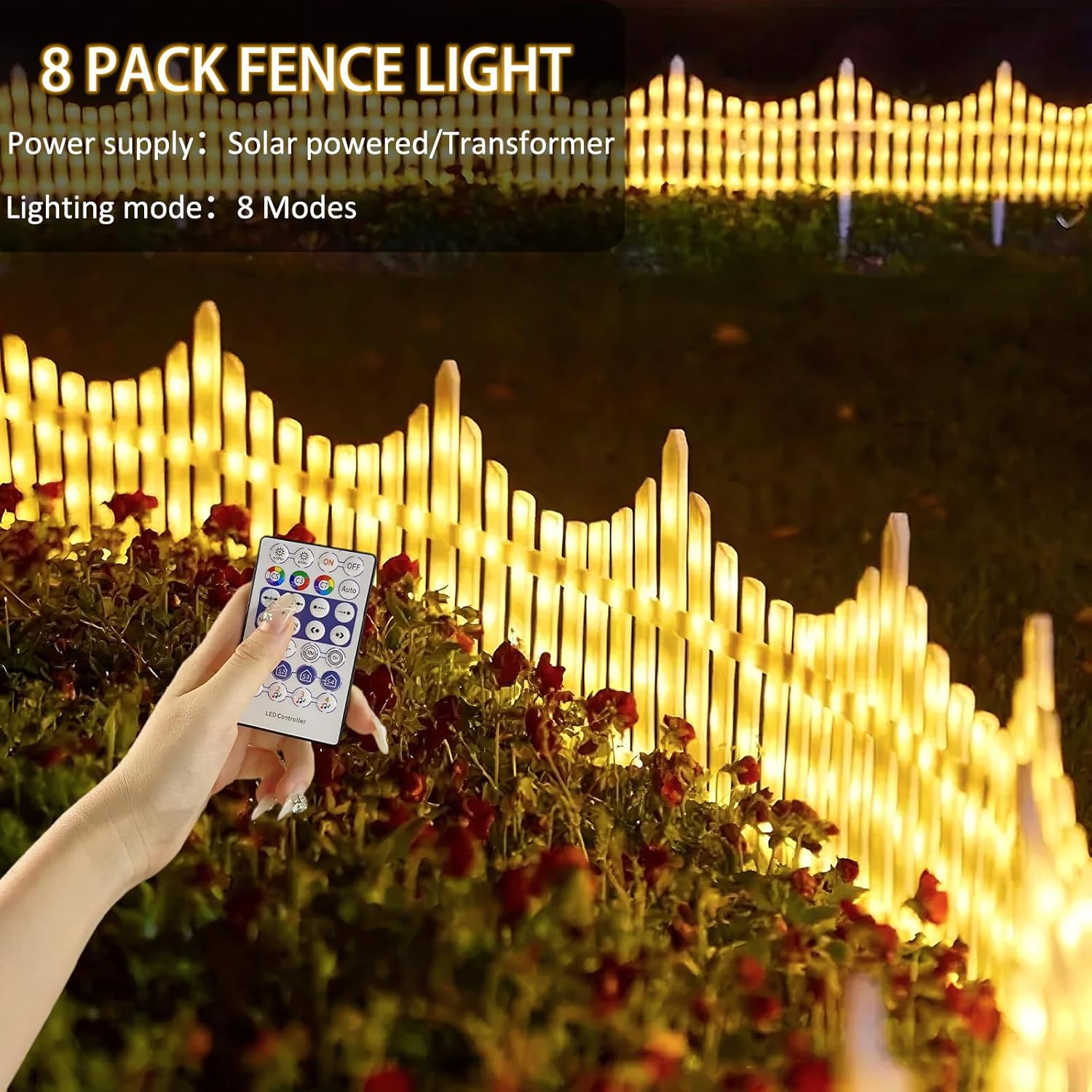 8パック 波形ソーラーLEDクリスマスライト ガーデンフェンス - クリスマス装飾用のライト付き屋外フェンス。クリスマスを明るく照らしましょう。
