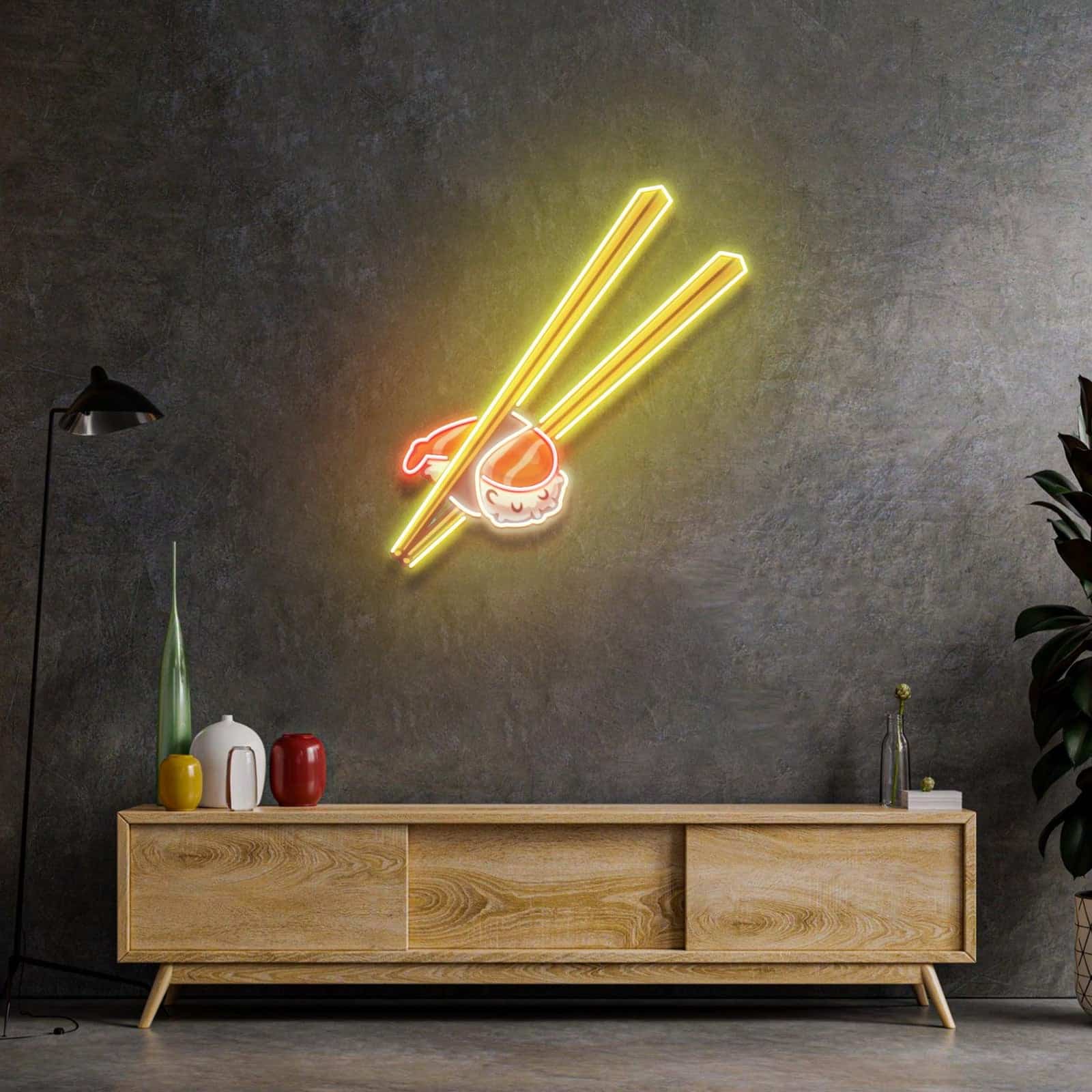 Sushi avec enseigne néon ¨C Art LED rouge et jaune frappant pour des chambres à thème, décoration fantastique et espaces créatifs