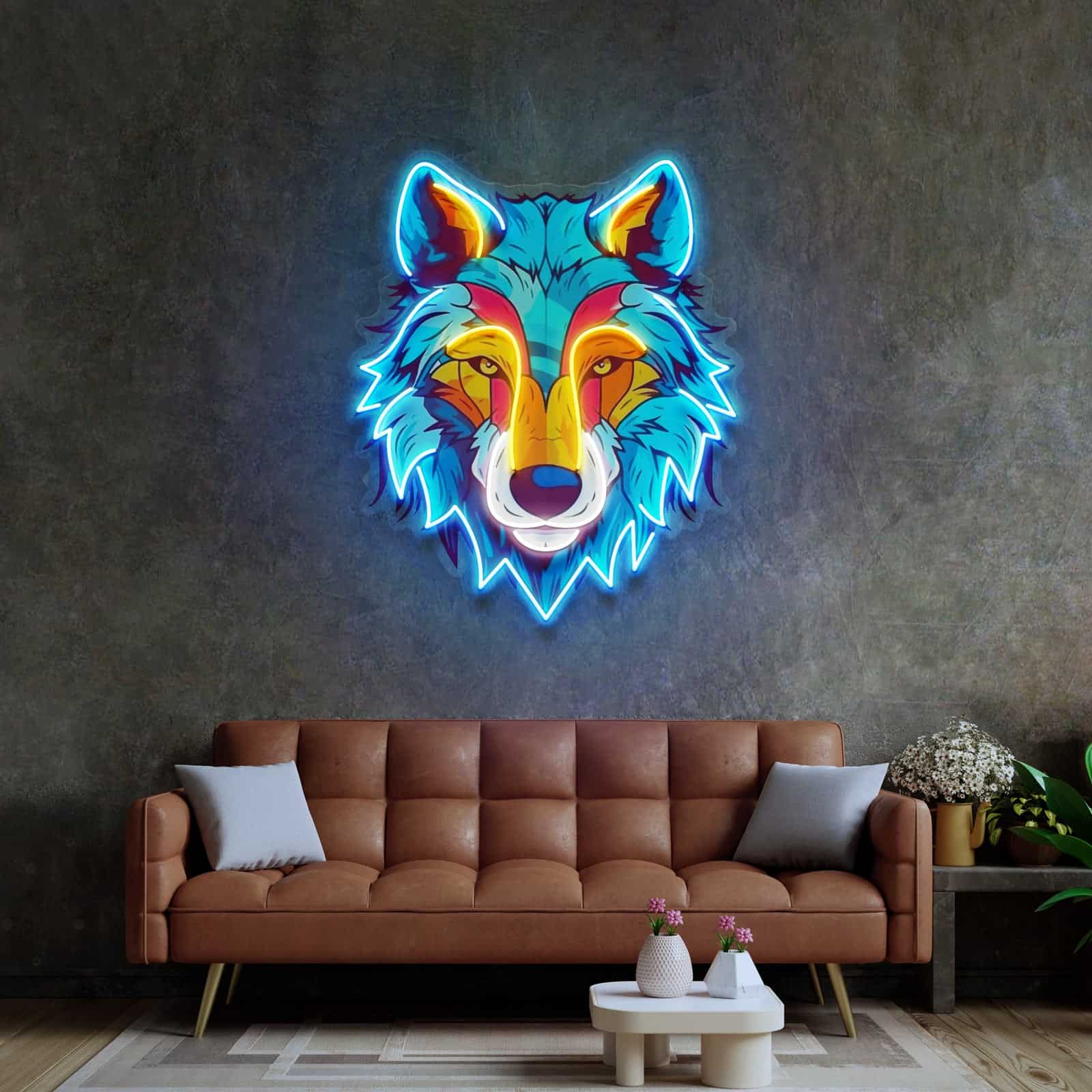Wild Spirit Neon-Schild Detailliertes Wolfsgesicht für Wohnzimmer, Spielzimmer und Cafés