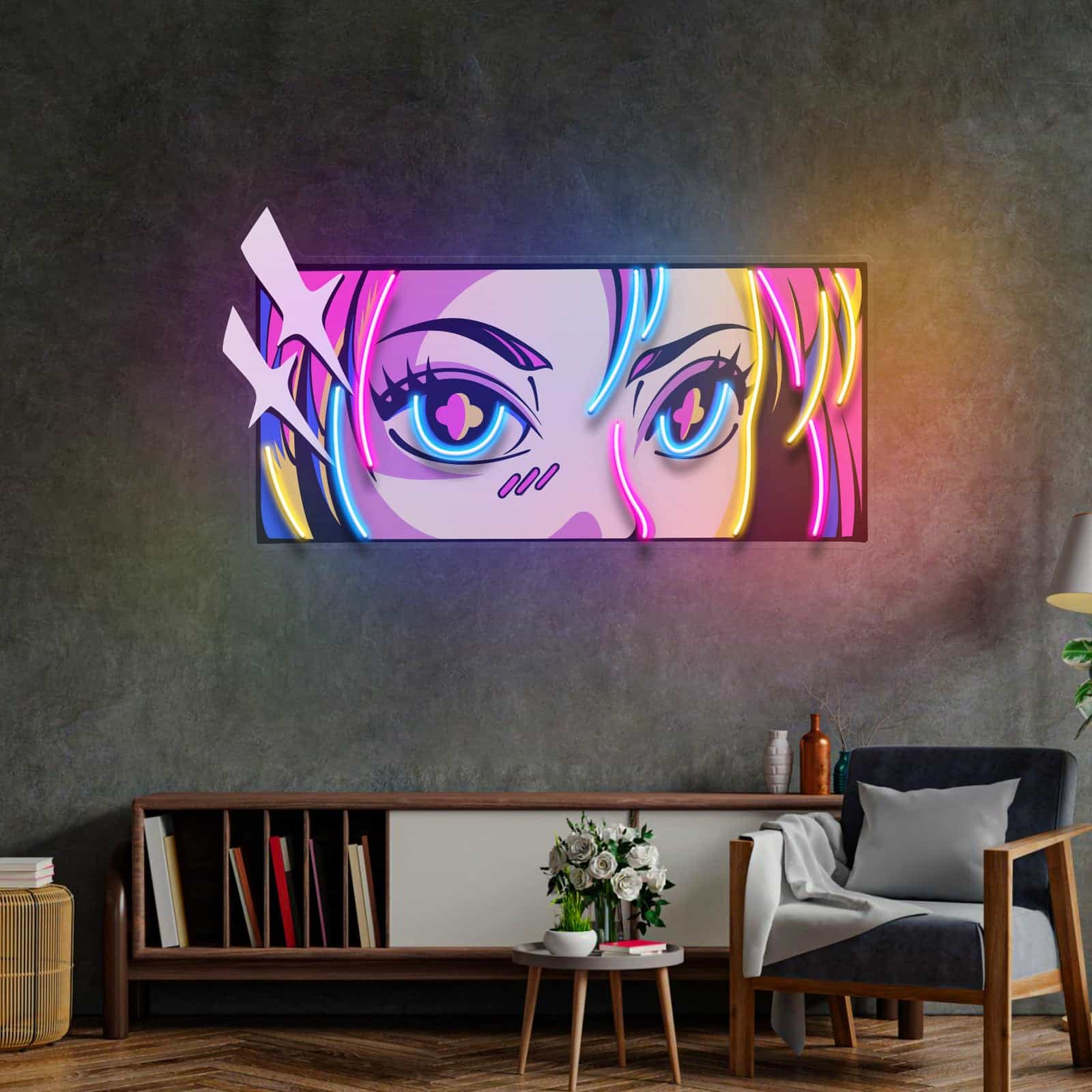 Letrero de Neón de Ojos de Anime: Toque Vibrante y Acentos Coloridos, Perfecto para Salas de Juegos, Dormitorios y Espacios Creativos