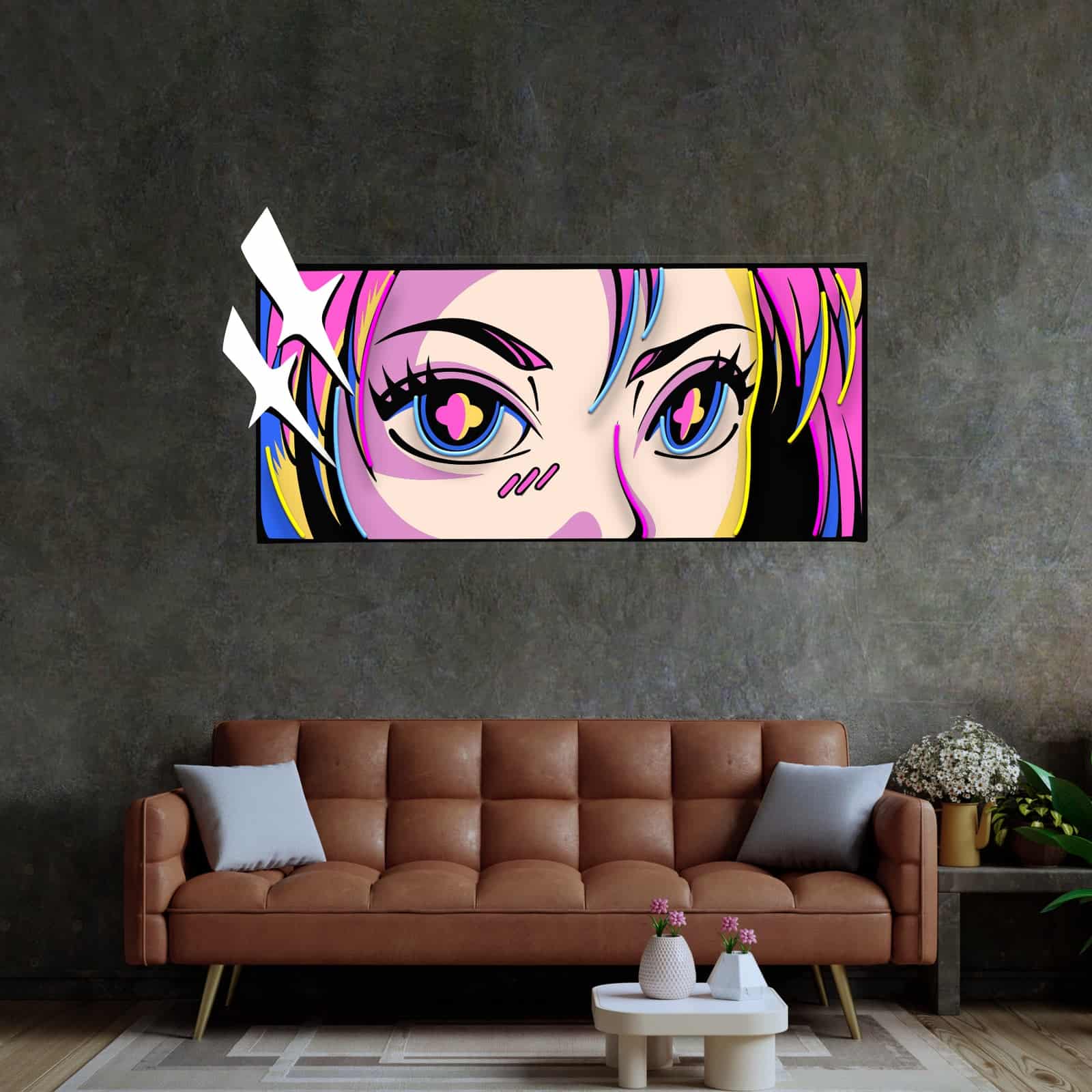 Letrero de Neón de Ojos de Anime: Toque Vibrante y Acentos Coloridos, Perfecto para Salas de Juegos, Dormitorios y Espacios Creativos