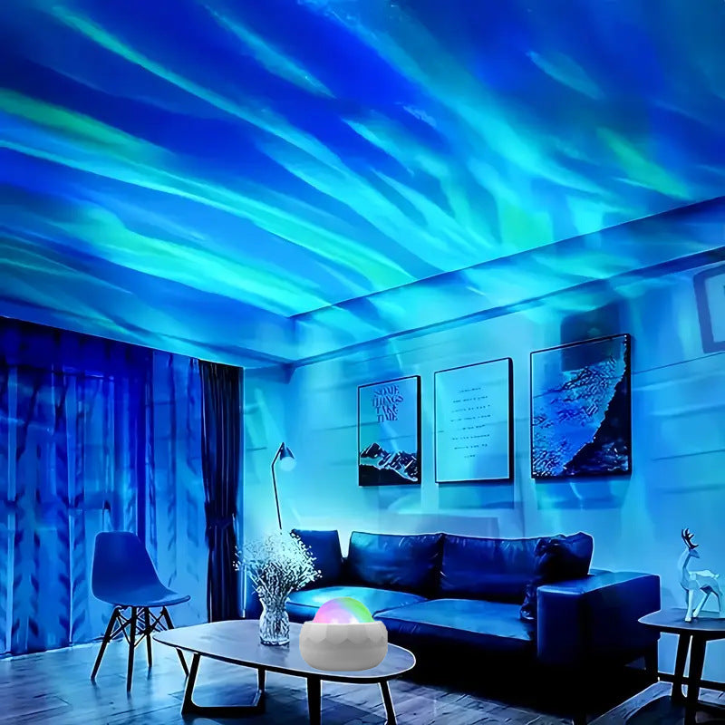 Northern Lights Aurora Projector Lamp – RGB Water Ripple Galaxy Night Light, USB Decorative Ambient Light for Bedroom & Parties