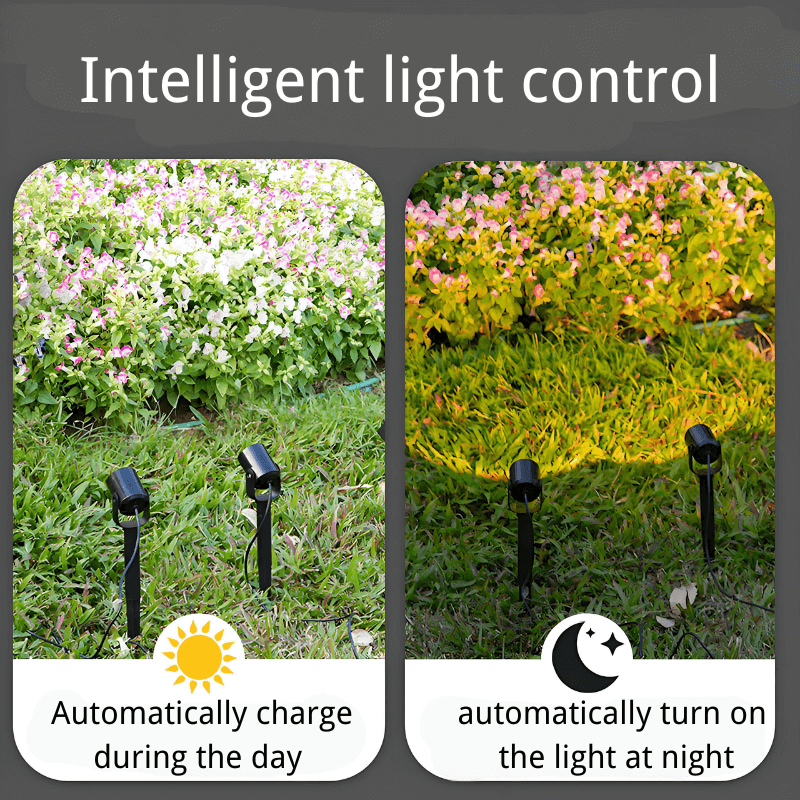 Neue Solar-Spotlights – 4-in-1 Außen-Gartenstecklichter, geteiltes Design für Weg- und Rasenbeleuchtung