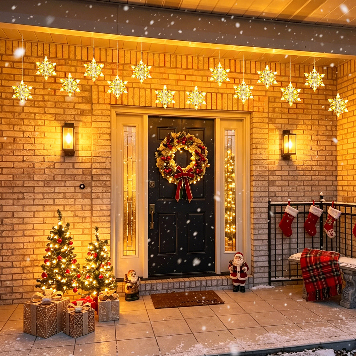 Quntis 7-teiliges Kristallschneeflocken-Fensterlicht, 84 warmweiße LEDs, batteriebetrieben