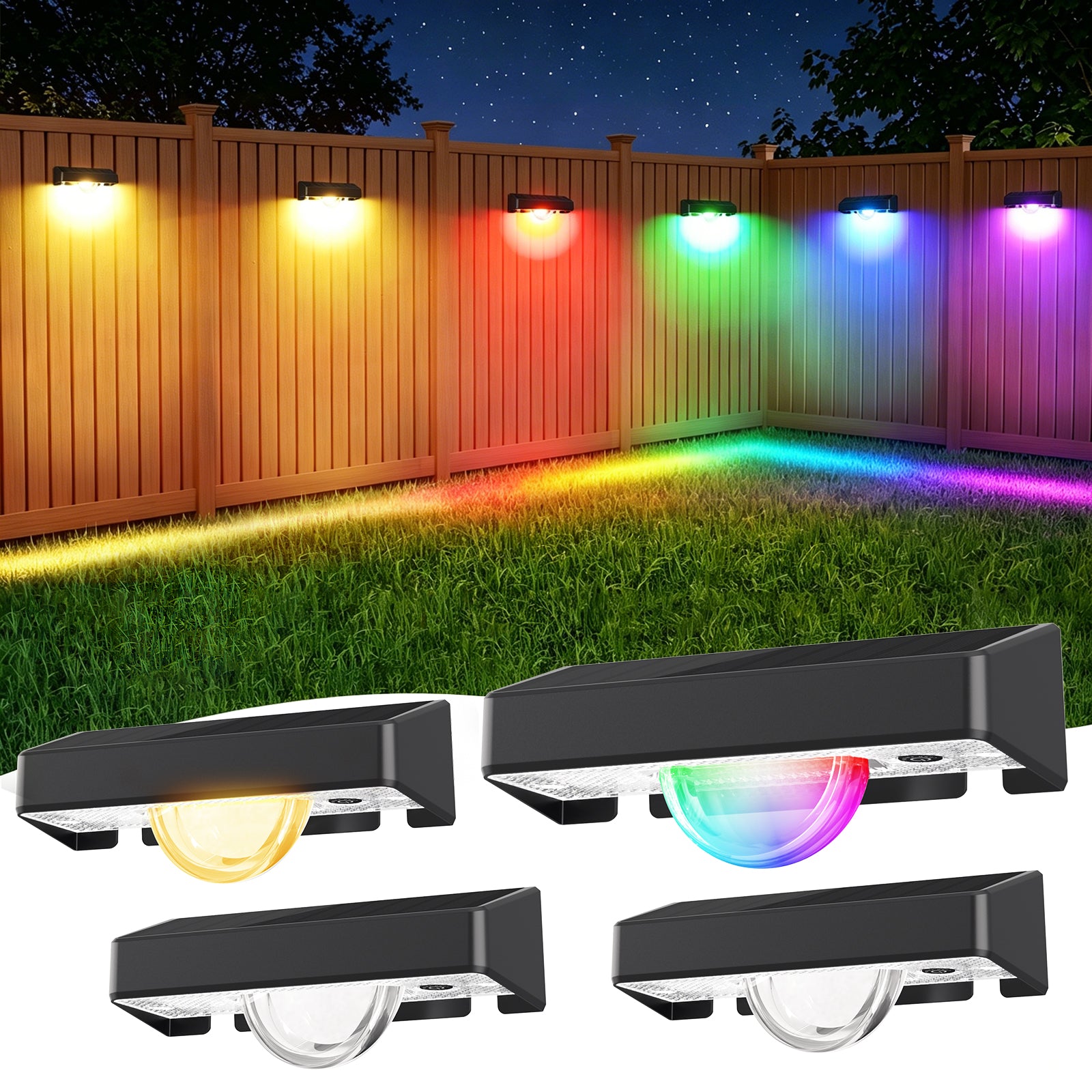 Quntis RGBCW Solar Fence Lights, 11 Color Changing Decorative Beam, IP65 Waterproof Lighting for Outdoor Fence and Railing