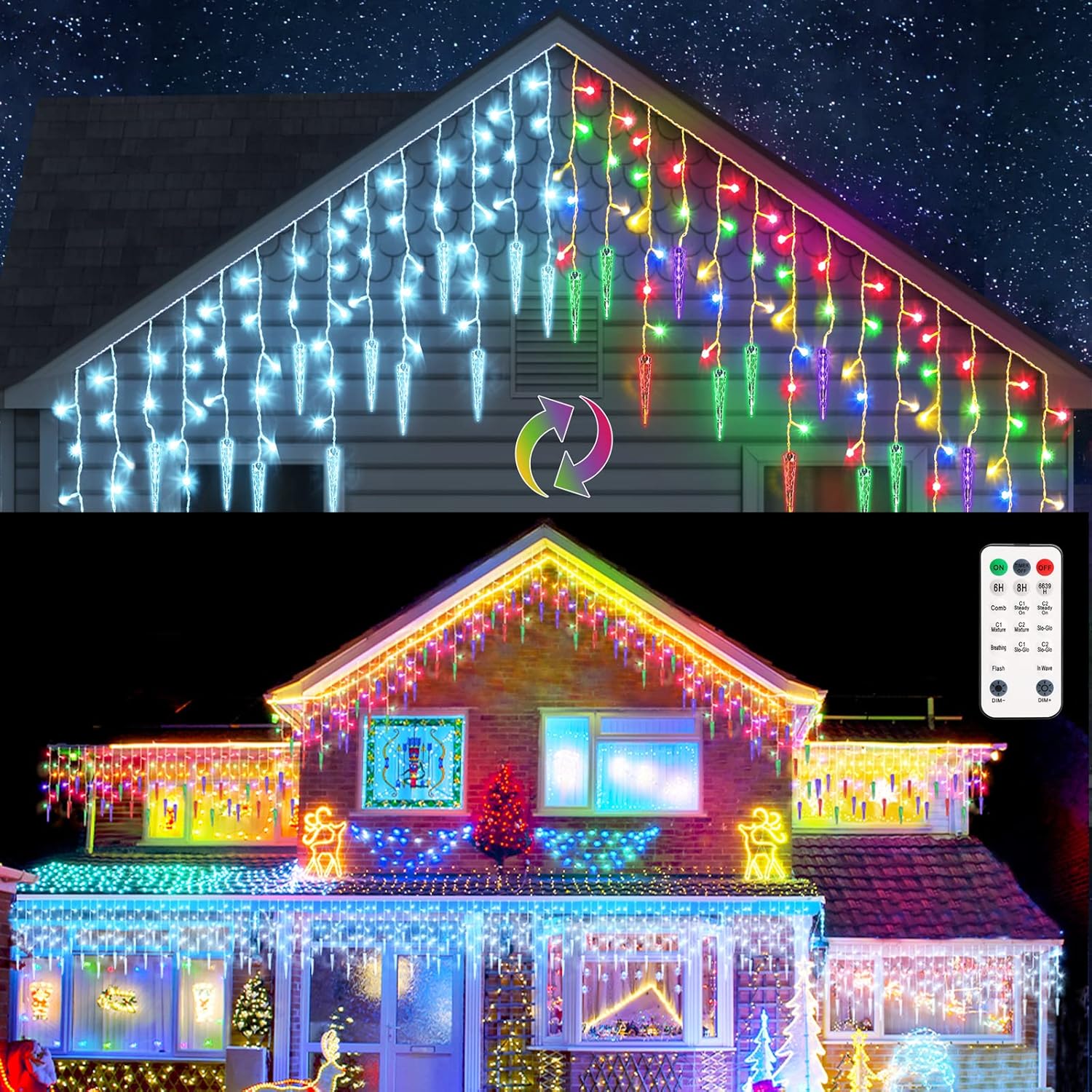 32,8 ft 400 LED 80 Tropfen Eiszapfen Lichterkette, 11 Modi (Multicolor zu Kaltweiß)
