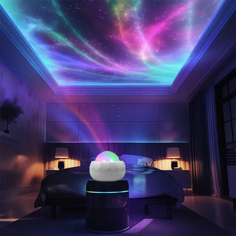 Northern Lights Aurora Projector Lamp – RGB Water Ripple Galaxy Night Light, USB Decorative Ambient Light for Bedroom & Parties