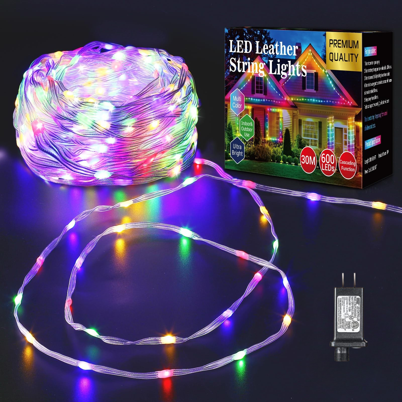 Quntis Christmas Chasing Rope Lights, 30M/100ft 600Leds Rope Lights, IP65 Waterproof Led Tube Light with 9 Modes, Mains Christmas String Lights for Xmas Tree Garden Outdoor Indoor Decor- Multicolor