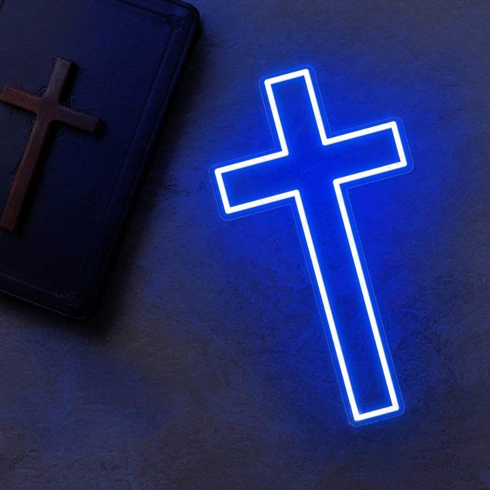 Glowing Cross Neon Wall Light – Minimalist Christian LED Sign for Home & Church Decor