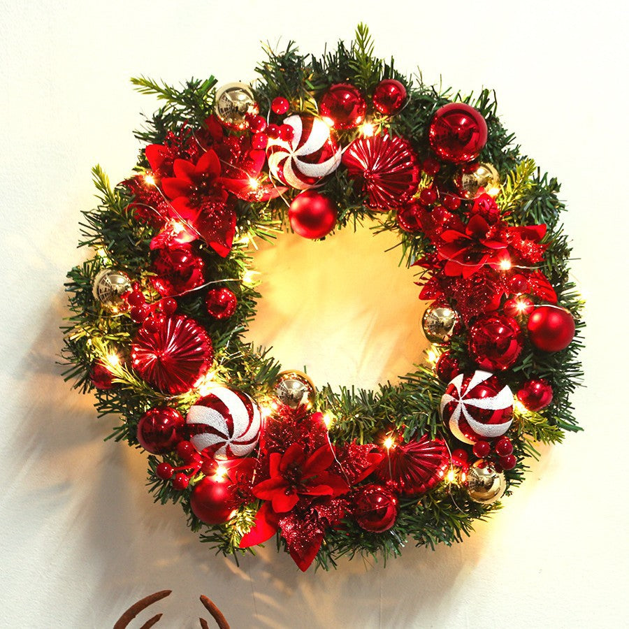 Corona de Navidad LED de 16 pulgadas con luces - Decoración navideña roja a pilas
