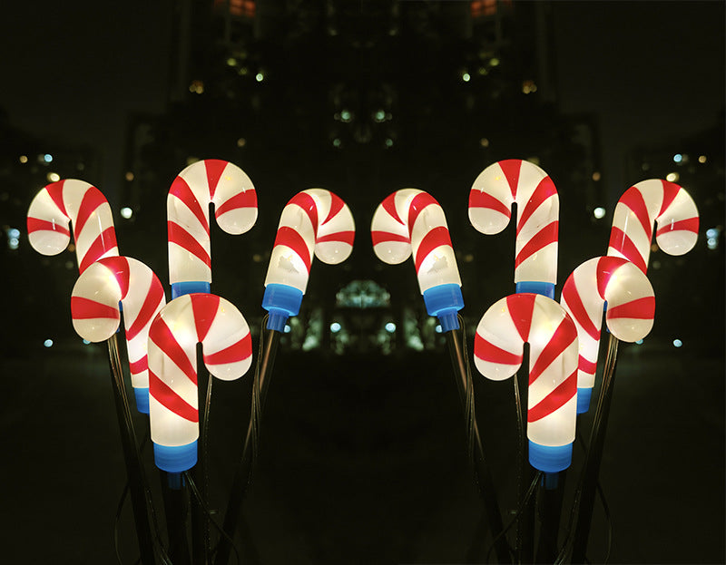 Solar-Powered Candy Cane Christmas Lights – Outdoor Garden & Yard LED Stake Lights, 1-to-10 Christmas Ground Stake Set, Holiday Patio Decor