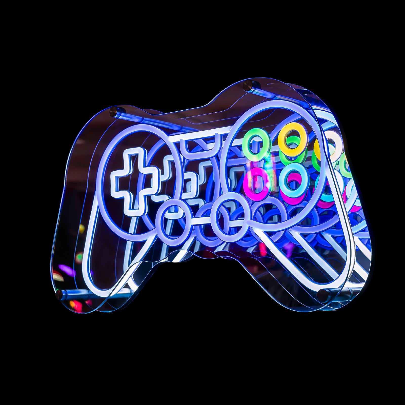 Infinity Mirror Neon Game Controller 3D LED Gaming Sign, Cool Wall Decor for Game Room & Esports Setup