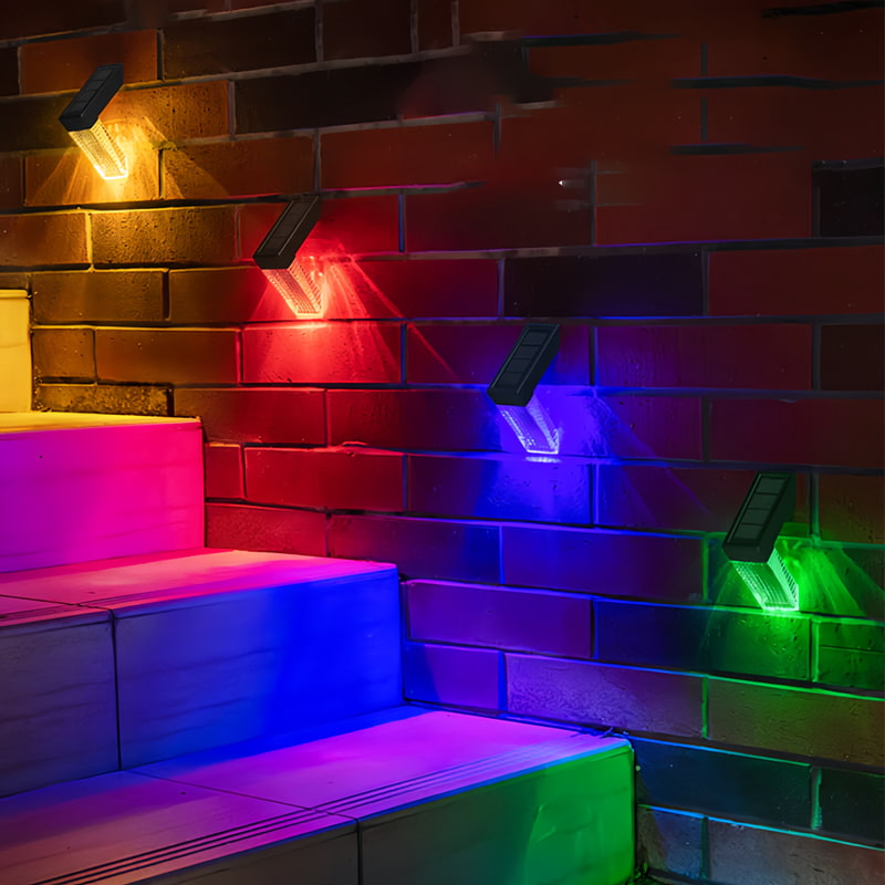 Solar Deck Lights Outdoor, 2 Lumens LED Solar Step Lights for Outdoor Stairs, Step, Fence, Yard, Patio, and Pathway (Warm White & RGB Colors