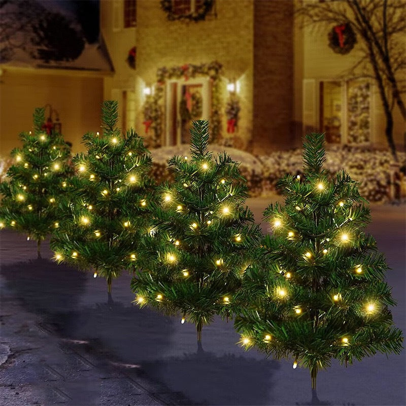 Quntis Solar Christmas Tree Lights – 1-to-4 Set Outdoor Garden & Lawn Solar Decor, Holiday Landscape LED Lighting, Yard & Patio Decoration