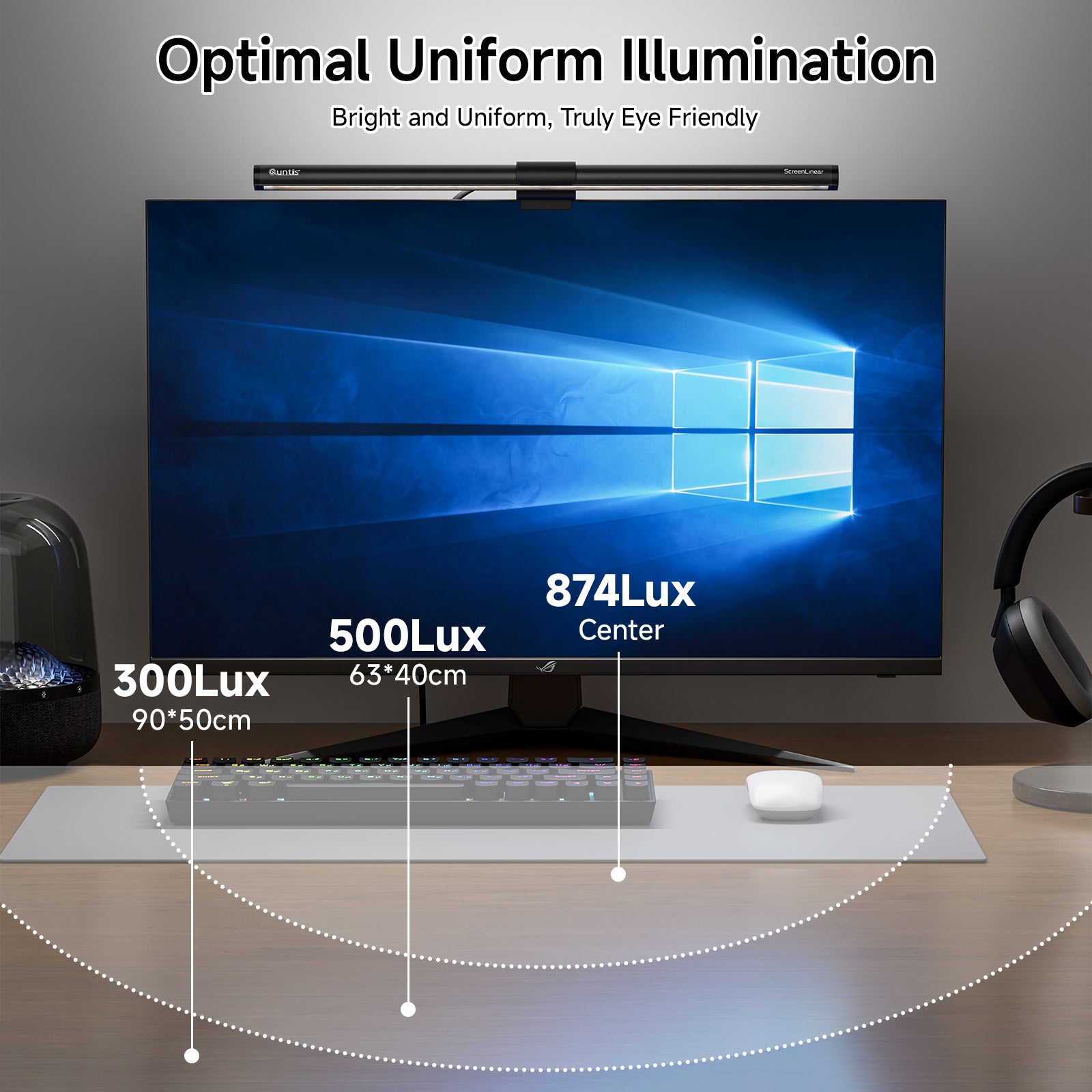 Quntis Computer Monitor Lichtleiste mit Fernbedienung (15,7 Zoll), augenschonende Monitorlicht-Hintergrundbeleuchtung Schreibtischlampe für Home Office Gaming, stufenlose Dimmfunktion für Helligkeit und Farbtemperatur, kein Bildschirmblenden, Grau