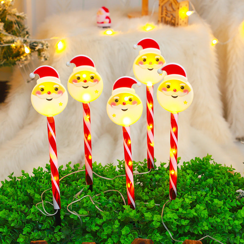 Santa Candy Cane 1-to-5 Stake Lights, Outdoor Lawn and Garden, Christmas Solar-Powered Decorative Lights, Yard and Patio Decor, Outdoor Solar Christmas Lights, Christmas Light Stakes