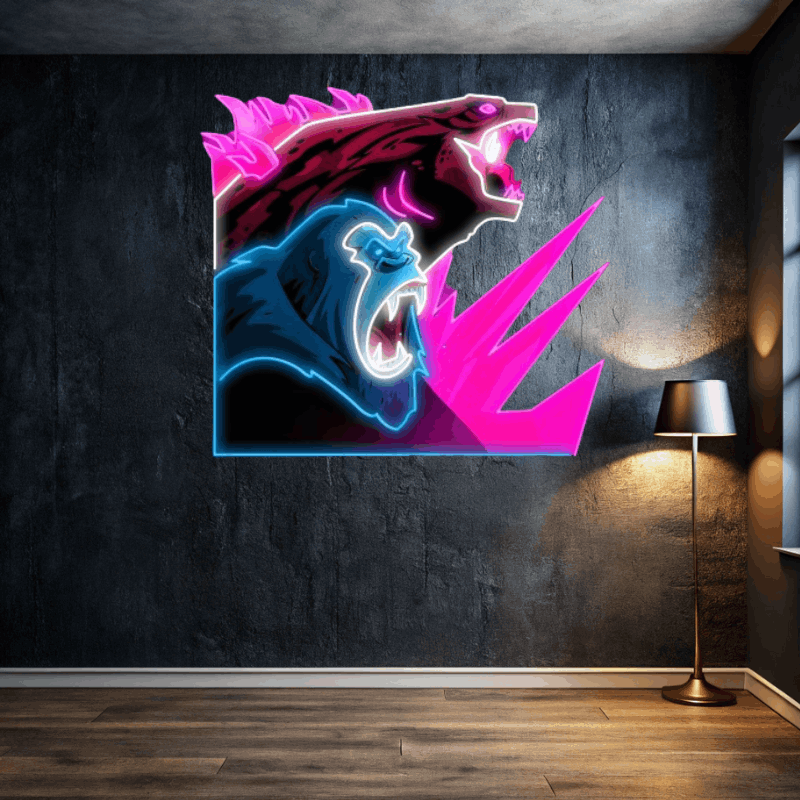 "Together, We Fight" Neon Sign, Godzilla x Kong LED Neon Light, Parties, Movie Fans, Collectors, Perfect Christmas Gift, Room Decor, Movie Merchandise