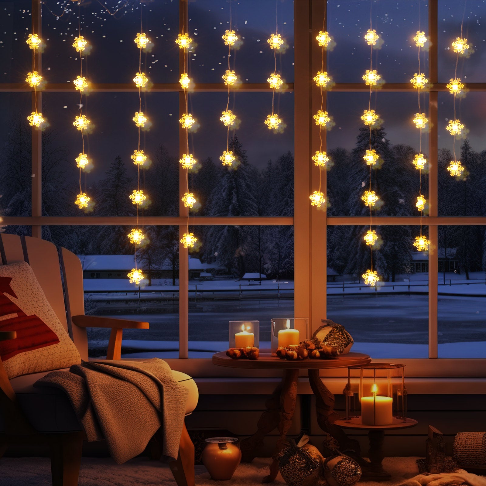 Quntis 50 светодиодных рождественских огней в форме снежинки – 8 режимов, работа от батареек, IP65, таймер и функция памяти для праздничного декора (Теплый белый)