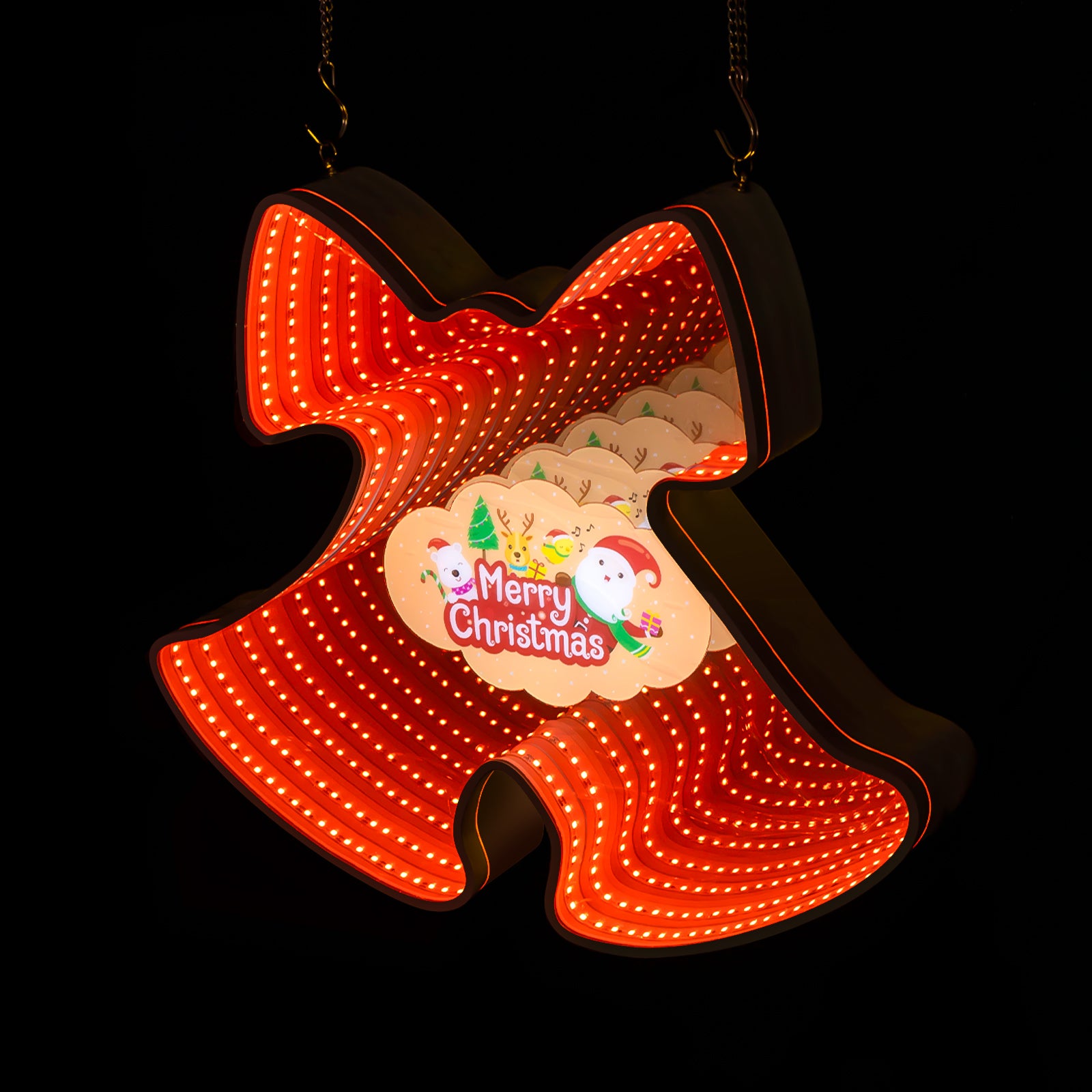 Infinity Mirror Neon Christmas Bell 3D Festive LED Bell Sign, Holiday Wall Decor for Home, Bar, Party