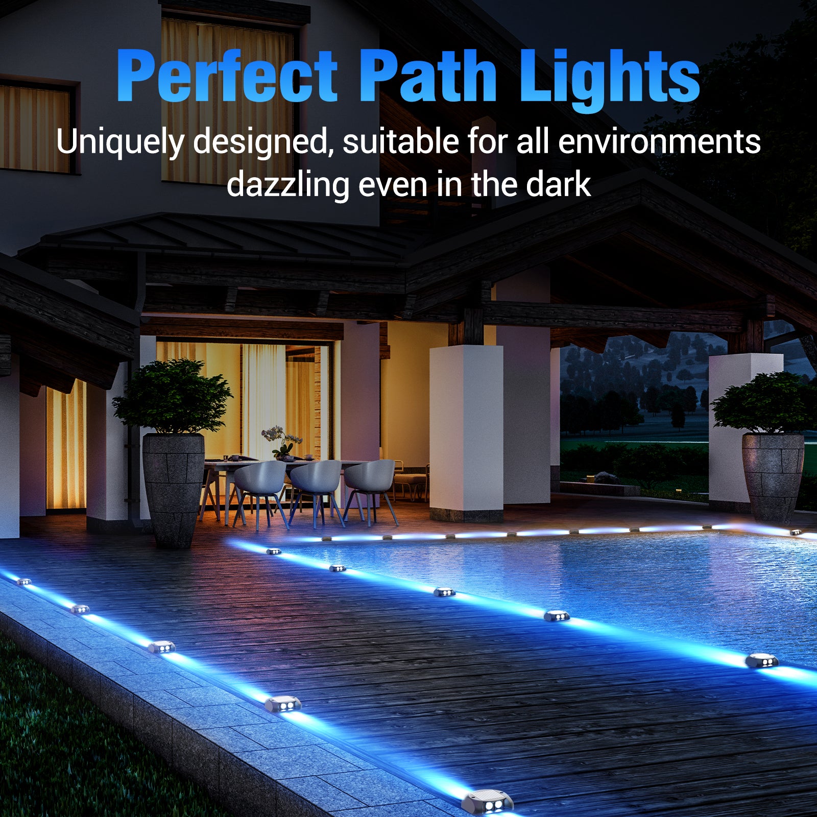 Quntis Solar Deck Lights, Two-Way LED Dusk to Dawn Ground Lights, IP65 Waterproof Outdoor Lighting for Deck and Pathway