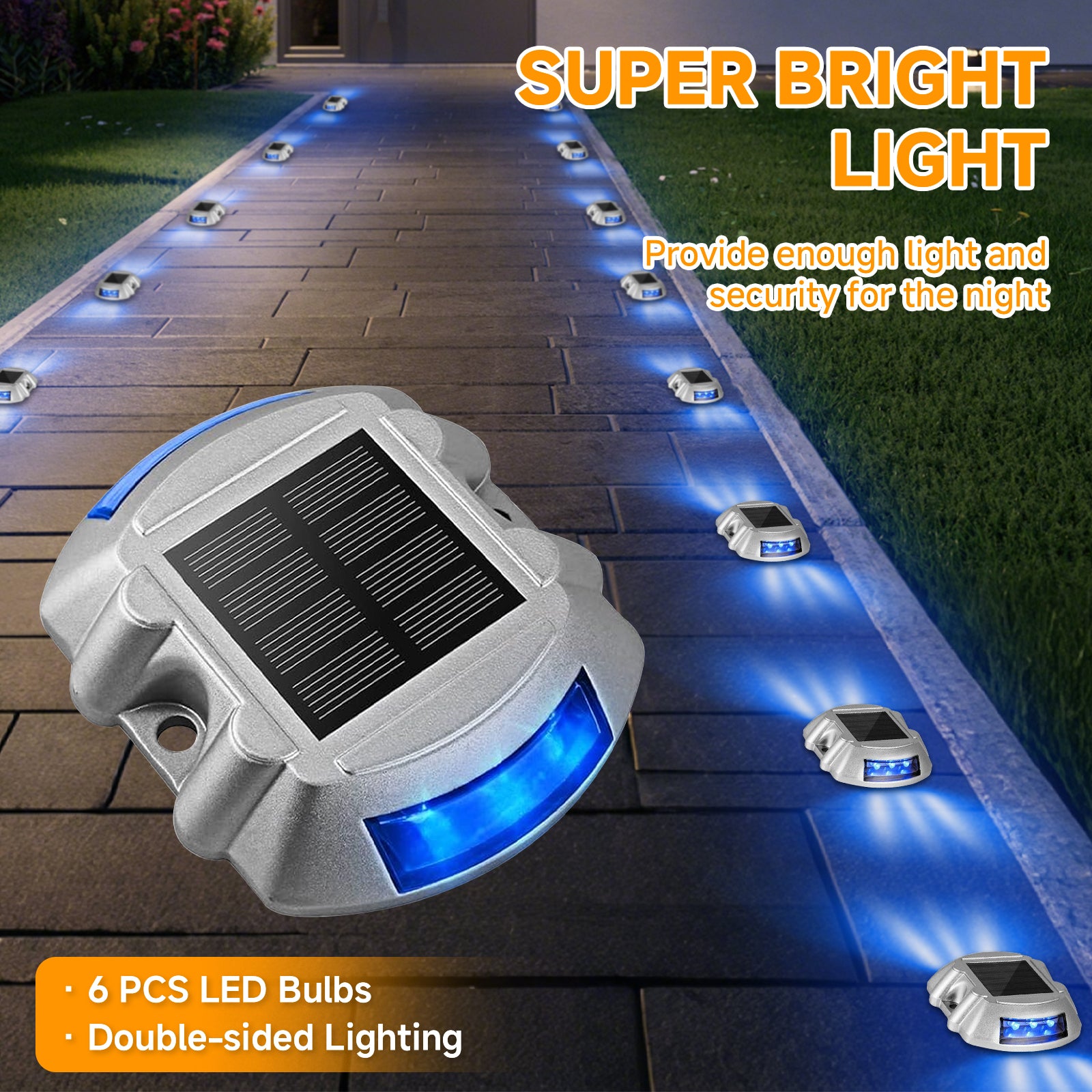 Solar Driveway Lights Bright Blue with Screw Solar Deck Lights Outdoor Dock Lights for Path Warning Garden Walkway Sidewalk Steps
