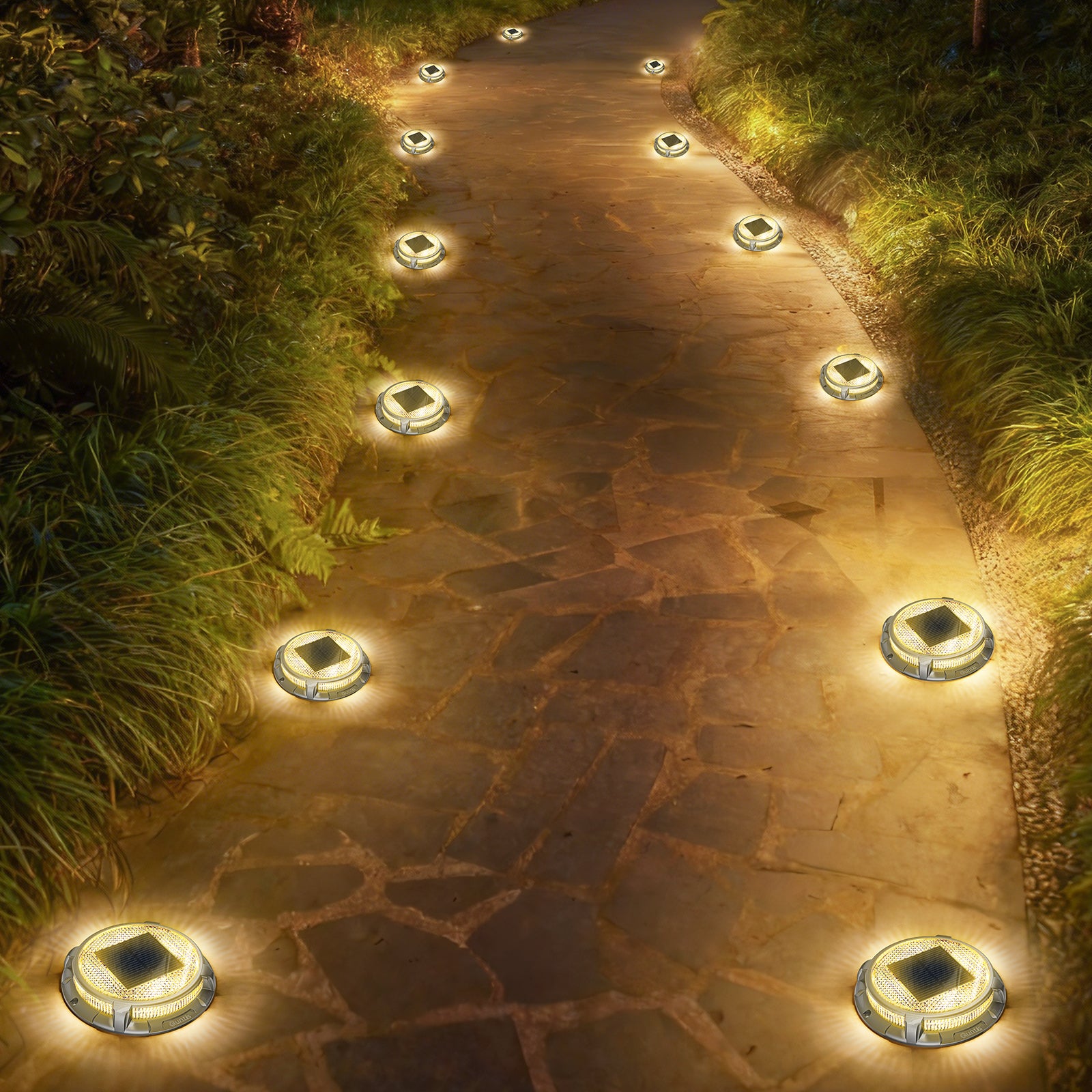 Solar Decklichter, 3 Farben in 1 Solarlichter für den Außenbereich, IP68 wasserdichte Solar-Docklichter mit Erdspießen, breiter Beleuchtungsbereich für Einfahrt, Garten, Treppe, Weg und Gehweg.