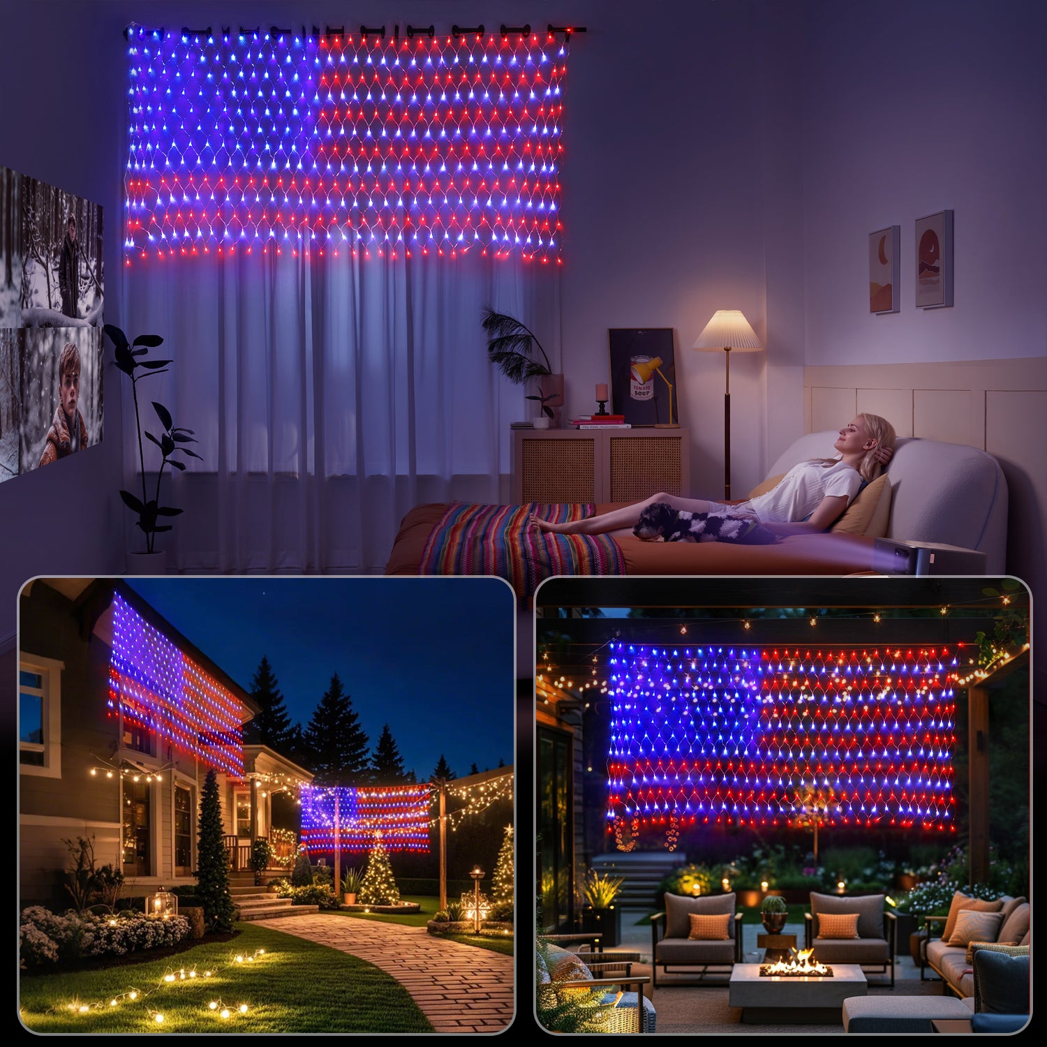 أضواء علم أمريكا LED المقاومة للماء - مثالية ليوم 4 يوليو، يوم الذكرى، يوم الاستقلال، عيد الميلاد، الحدائق، الساحات، وزينة العطلات