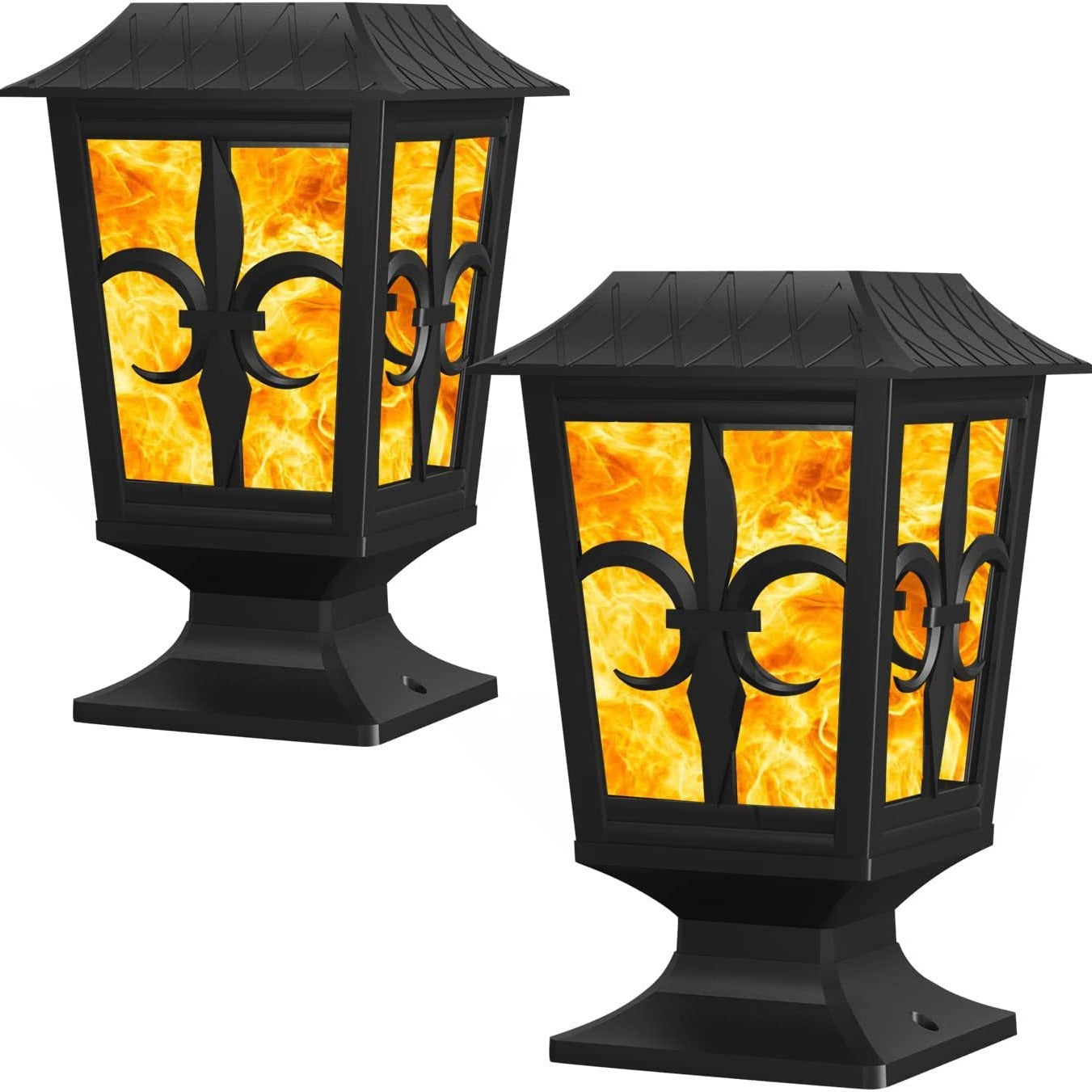 Solar Flame Post Cap Lights, Outdoor Fence Post Lights with Flickering Flame Effect for Garden, Patio & Yard