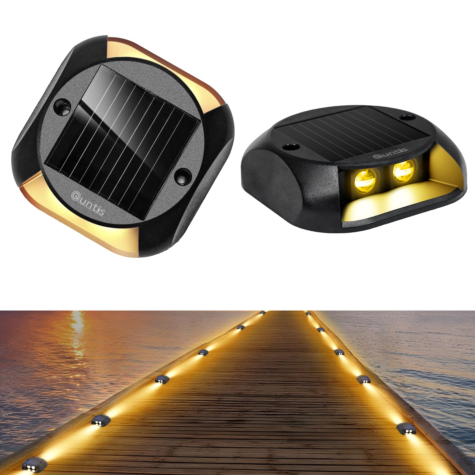 Quntis Solar Lights for Deck Steps, Two-Way LED Dusk to Dawn Stair Lights, IP65 Waterproof Outdoor Solar Lights for Garden Pathway Lawn Patio Walkways Sidewalk Front Door Driveway, Warm White