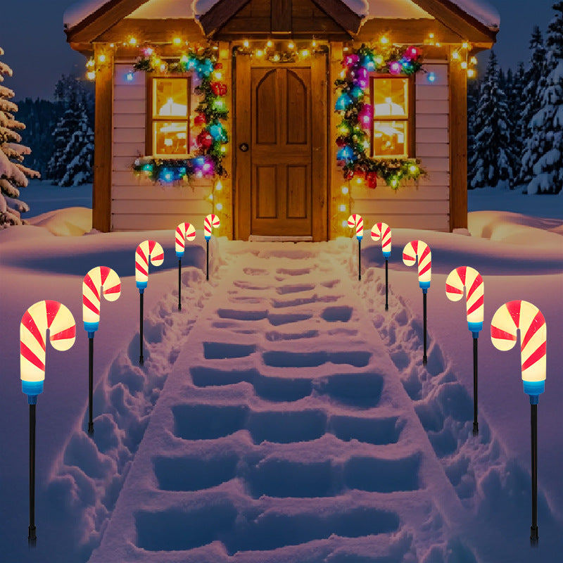 Solar-Powered Candy Cane Christmas Lights – Outdoor Garden & Yard LED Stake Lights, 1-to-10 Christmas Ground Stake Set, Holiday Patio Decor