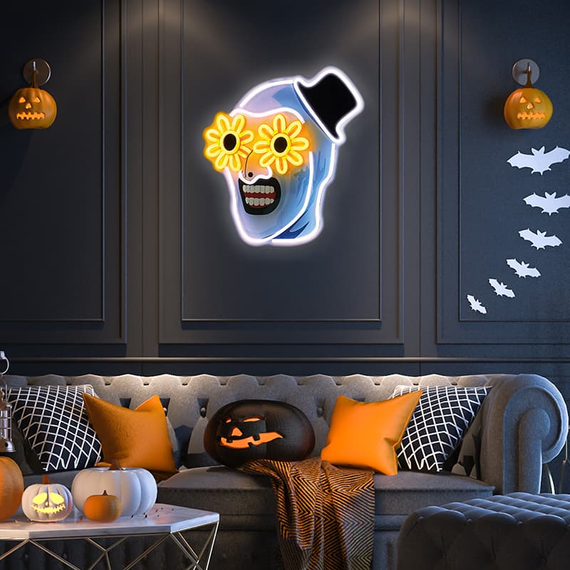 Art the Clown Neon LED Light Terrifier Horror Neon Sign, Dimmable & Multi-Mode Halloween Decor, Wall-Mounted or Freestanding Light for Living Rooms, Cafes, and Creative Spaces