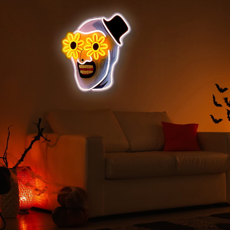 Art the Clown Neon LED Light Terrifier Horror Neon Sign, Dimmable & Multi-Mode Halloween Decor, Wall-Mounted or Freestanding Light for Living Rooms, Cafes, and Creative Spaces