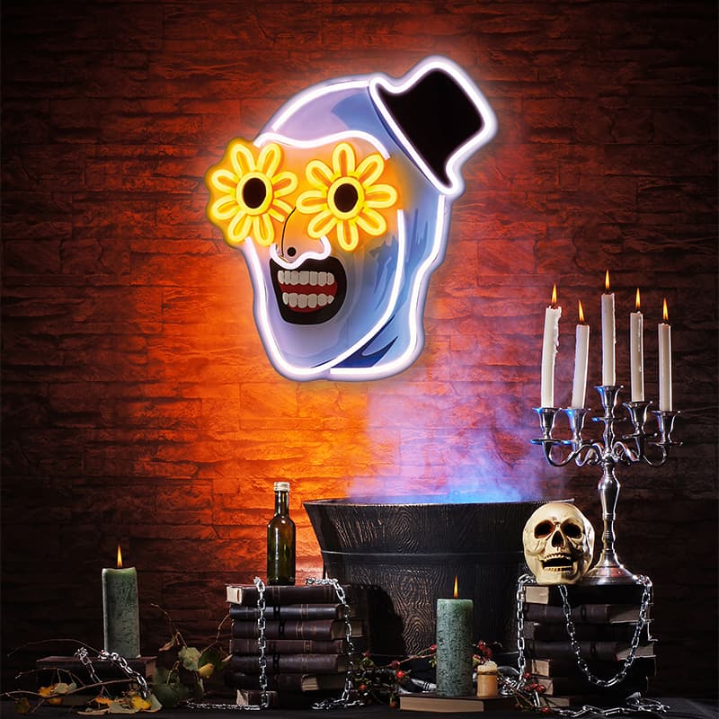 Art the Clown Neon LED Light Terrifier Horror Neon Sign, Dimmable & Multi-Mode Halloween Decor, Wall-Mounted or Freestanding Light for Living Rooms, Cafes, and Creative Spaces