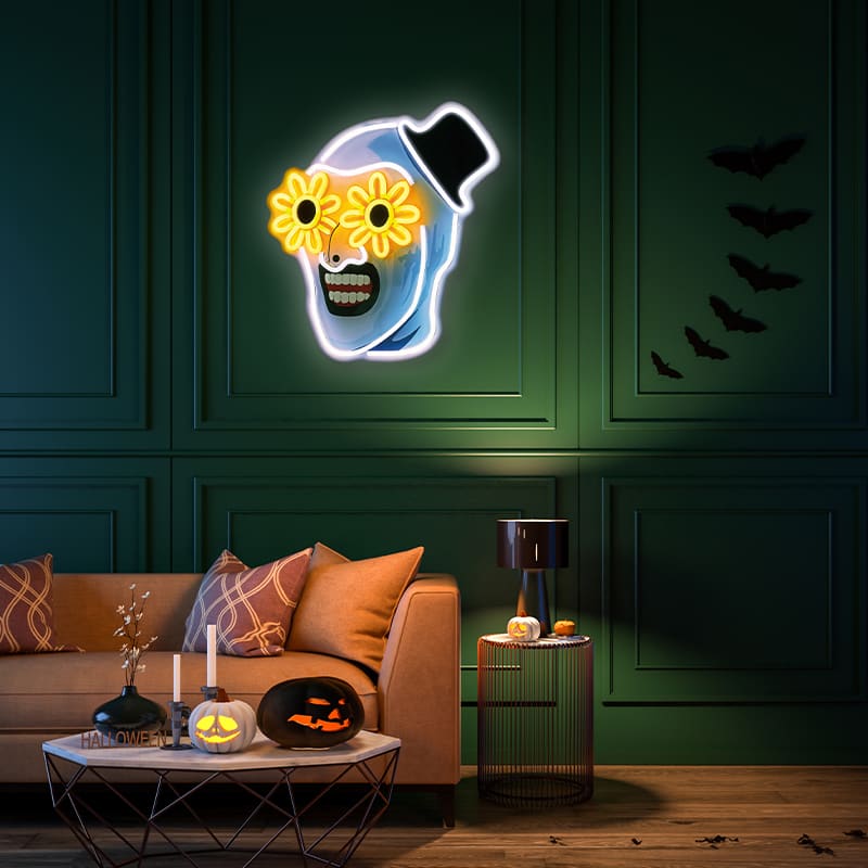 Art the Clown Neon LED Light Terrifier Horror Neon Sign, Dimmable & Multi-Mode Halloween Decor, Wall-Mounted or Freestanding Light for Living Rooms, Cafes, and Creative Spaces