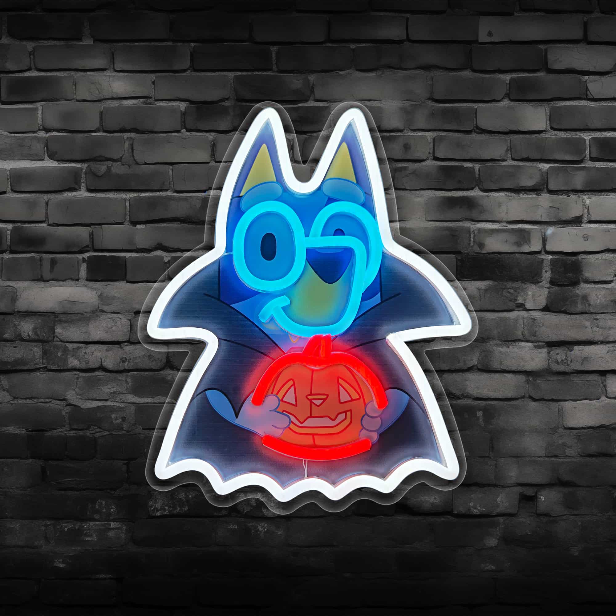 Bluey Holding Pumpkin Neon Night Light – Halloween LED Decor for Kids’ Rooms, Playrooms & Festive Halloween Parties