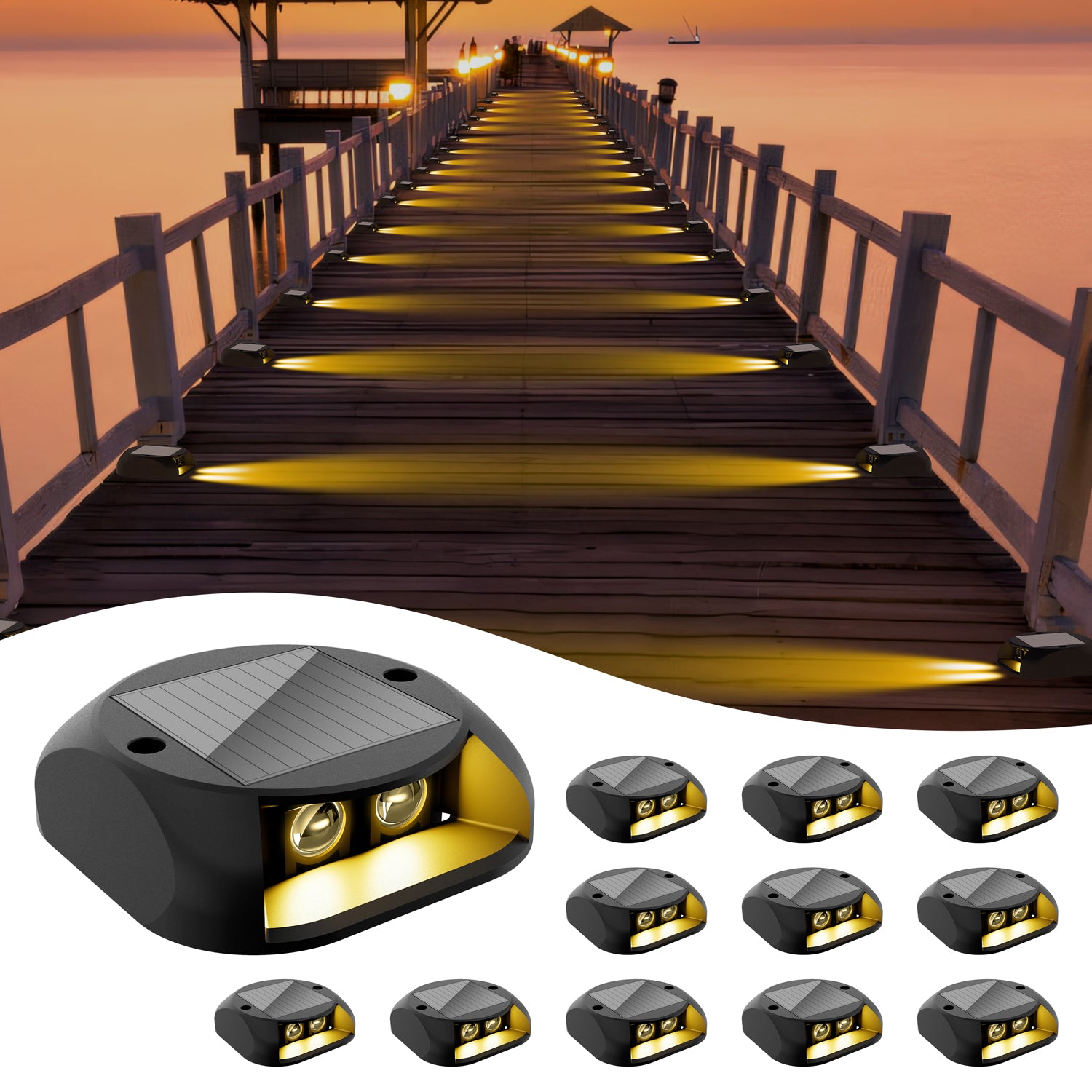 Quntis Solar Deck Lights, IP65 Waterproof Solar Pathway Lights, Dusk to Dawn Solar Lights Outdoor, High Visibility Solar Step Lights for Dock Driveway Garden Walkway Stair Yard