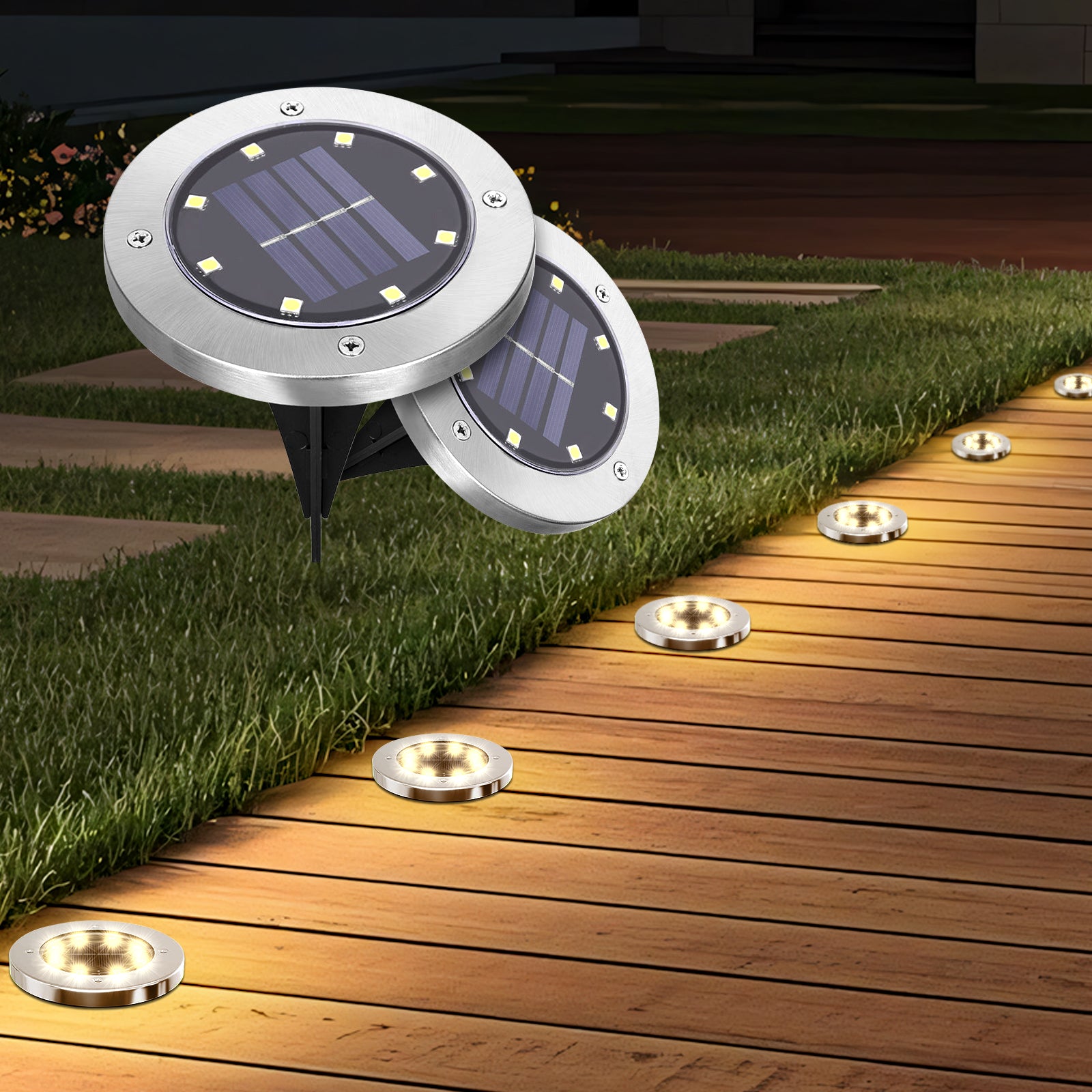 Deck Lights Solar Powered, Solar Deck Lights Outdoor 5 Hours Of Illumination,for Landscape,Walkway,Lawn,Steps Decks,Pathway Yard Stairs Fences,Garden Decorations
