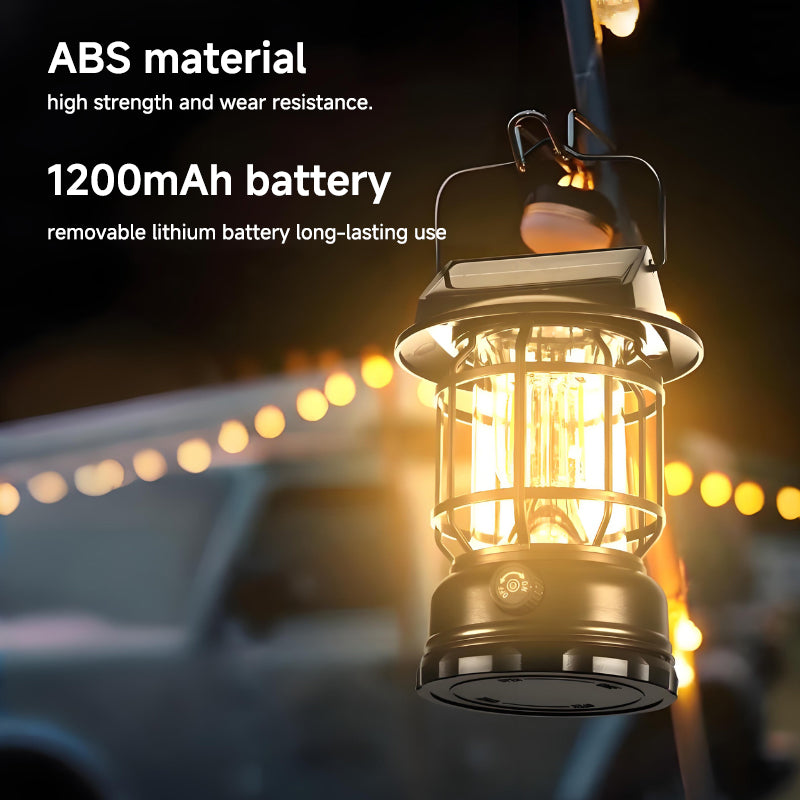 Portable High-Capacity Camping Lantern – Solar & Type-C Rechargeable Outdoor Light Multifunctional LED Camping Light, High Capacity, Solar & Type-C Charging for Outdoor Use