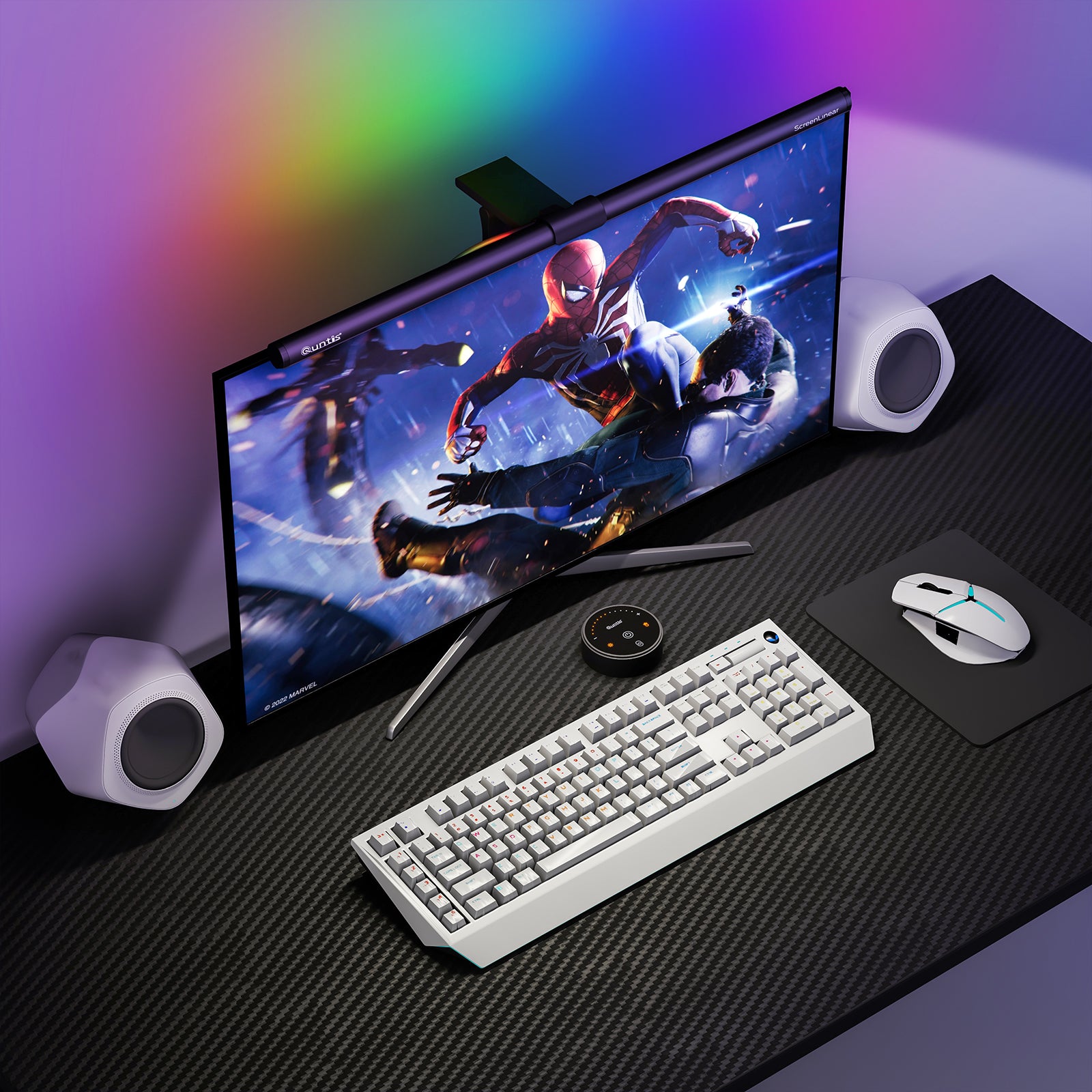 Transform Your Desk Setup with a 20" Quntis LED Monitor Light – Wireless Remote, Eye-Friendly Ra95 Illumination, Ambient RGB Backlighting, and Universal Fit for All Screens